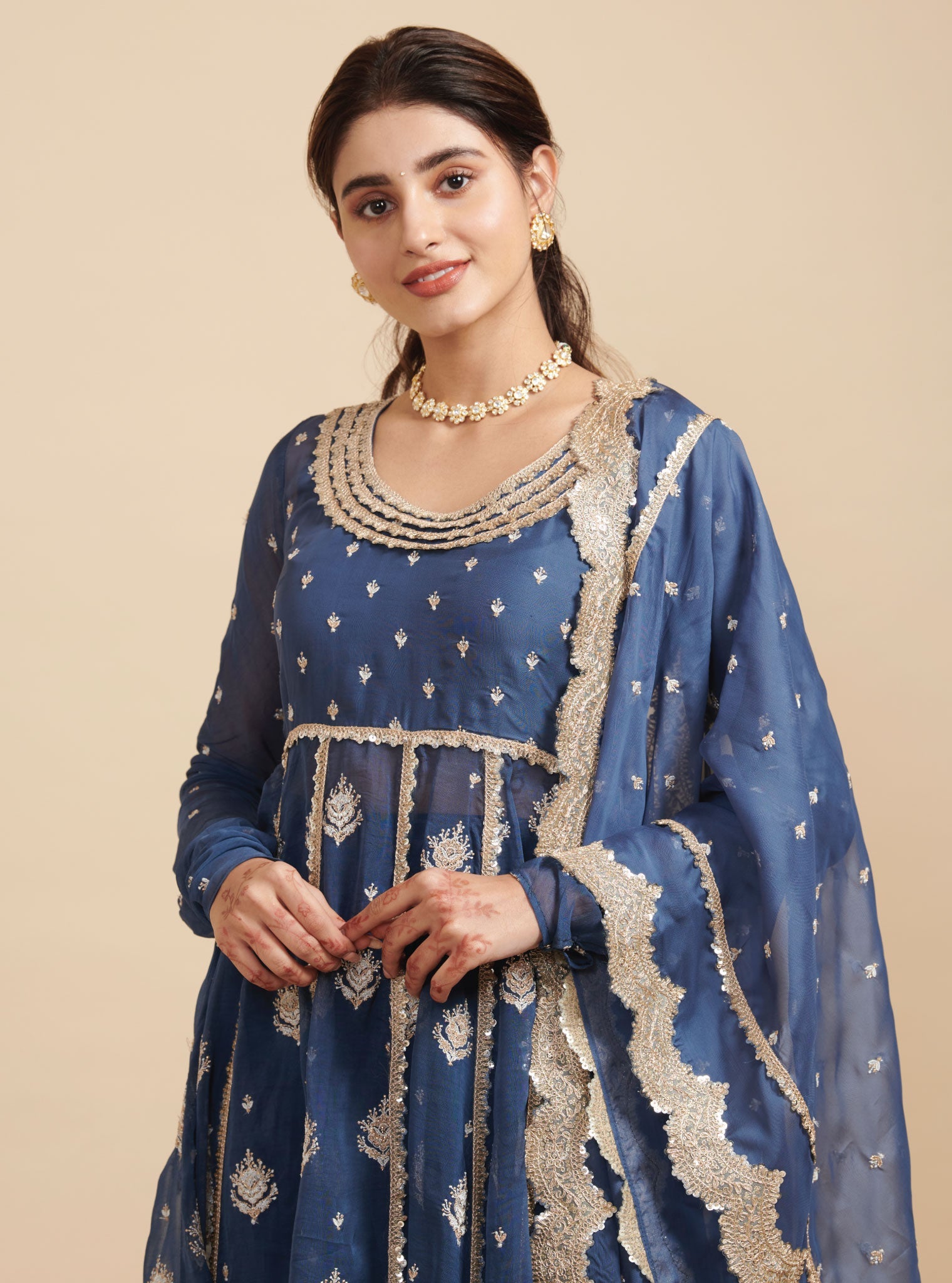 Gulabo Organza Navy Anarkali Kurta Set