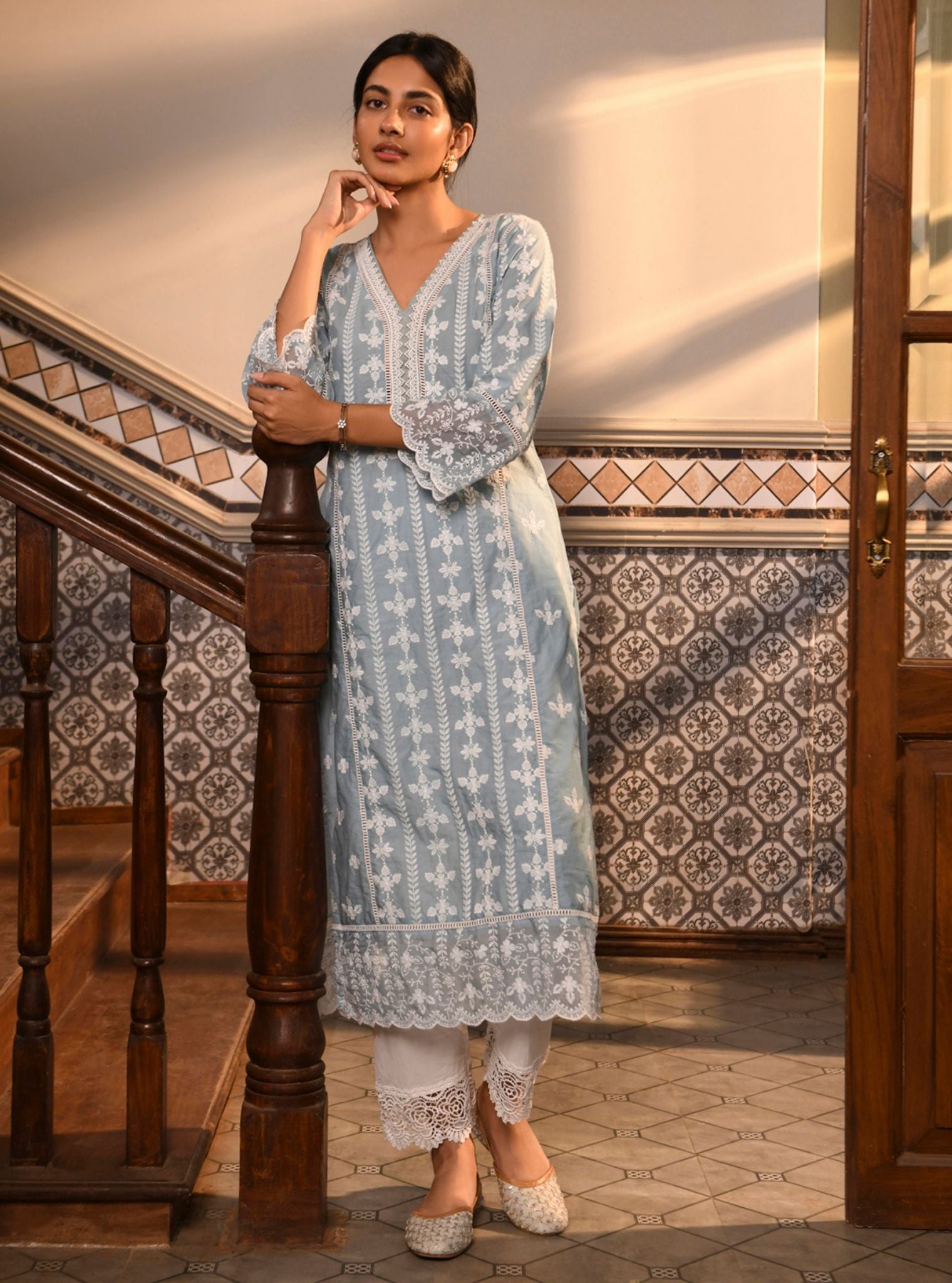 Arpina Supima Cotton Blue Kurta Set