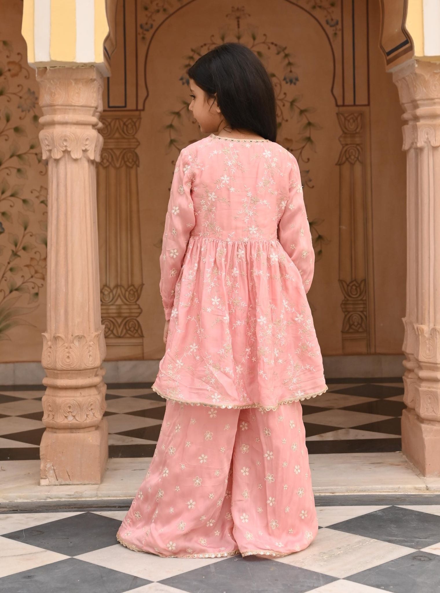 Doria Organza Satin Pink Kurta with Sharara Set