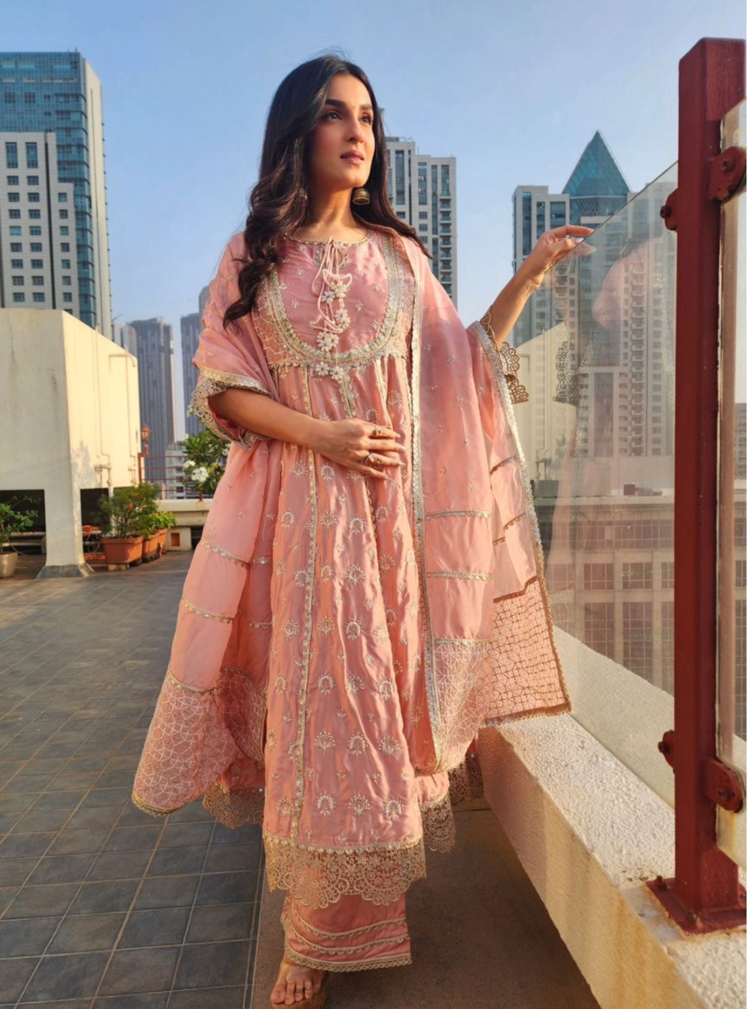 Navrai Organza Satin Light Pink Anarkali Kurta Set