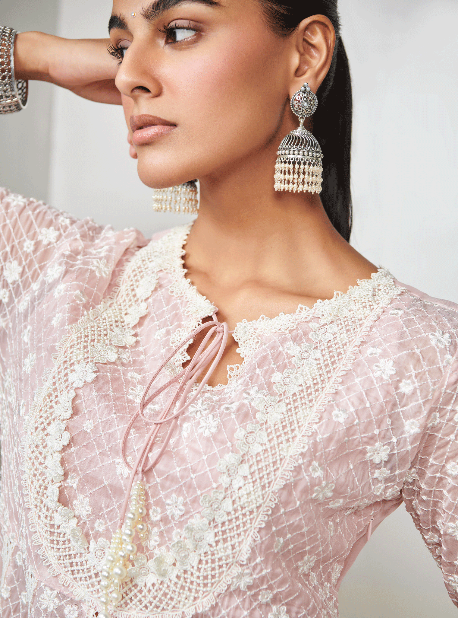 Zola Organza Pink Anarkali Kurta Set