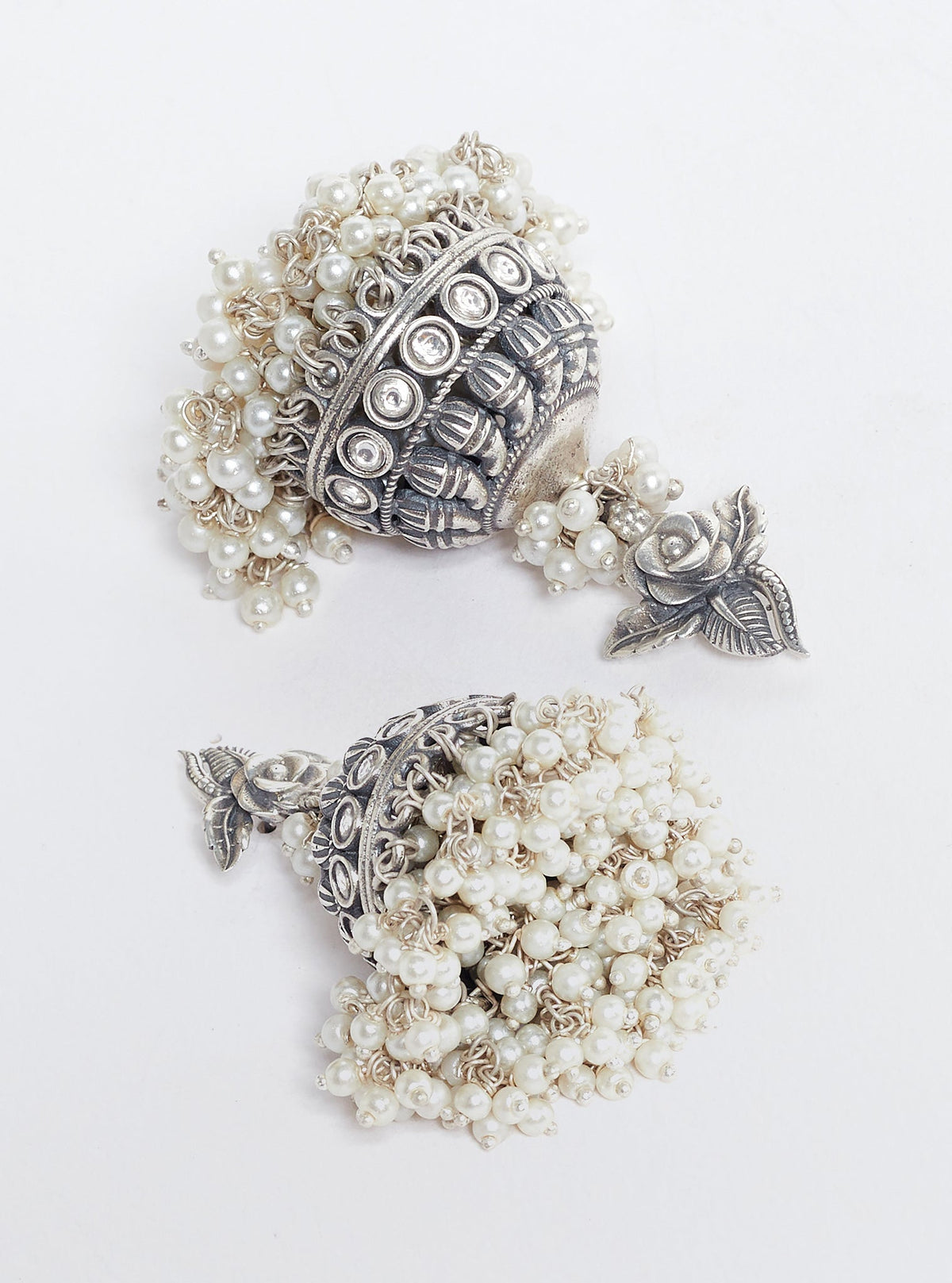 Pure Silver Crystal Rose Dome Jhumka
