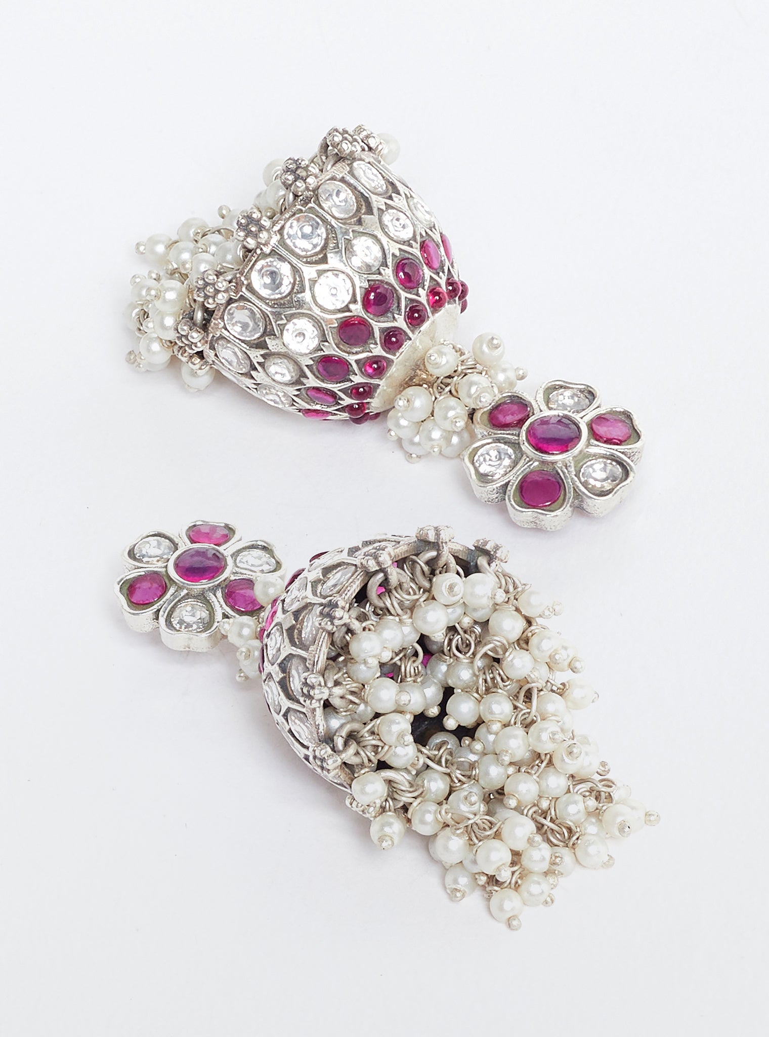 Pure Silver Dakshi pink jhumka