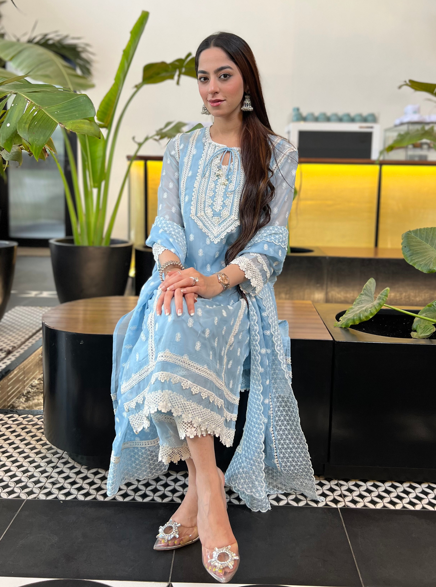 Jankia Organza Blue Kurta Set