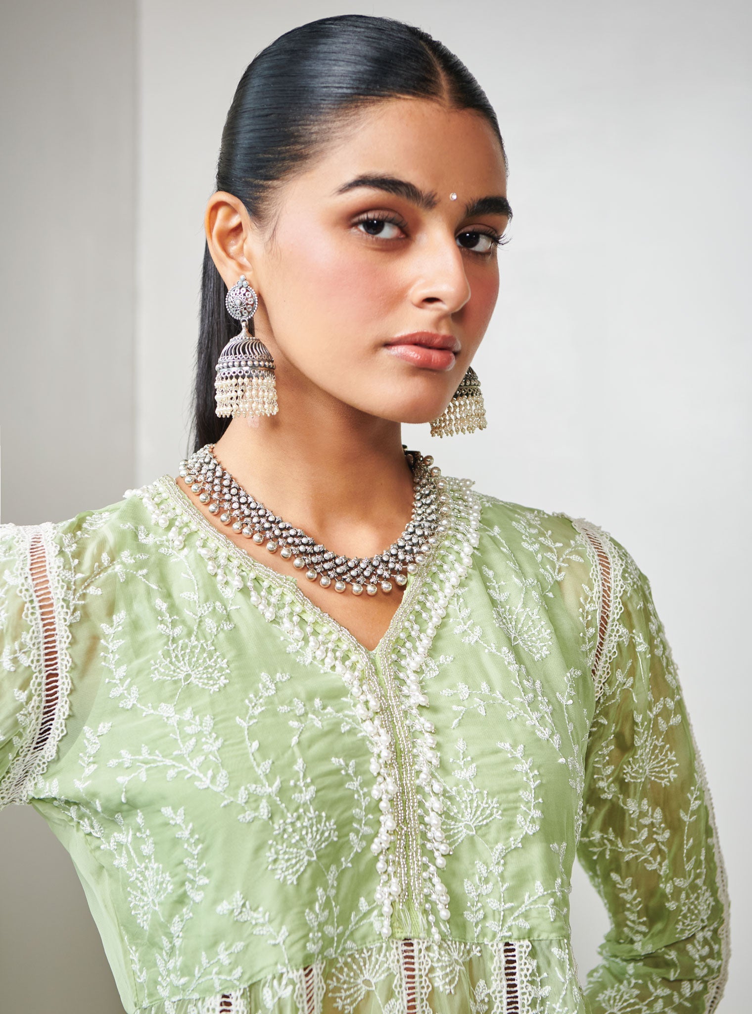 Pure Silver JALI WORK JHUMLI WITH PEARLS