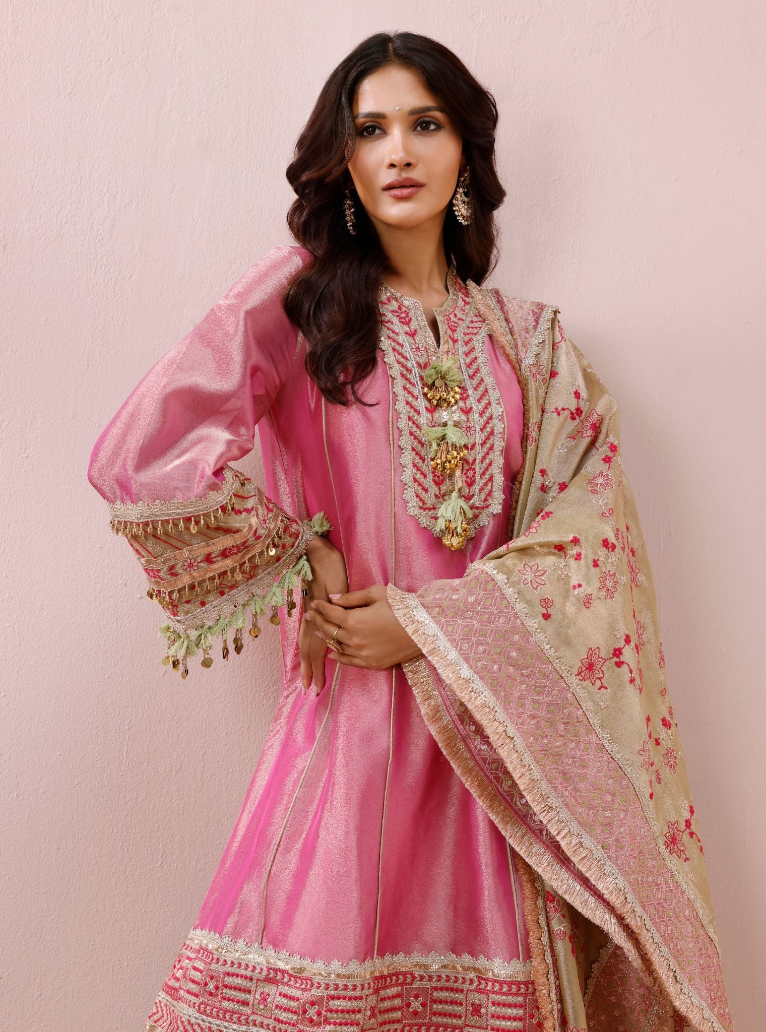 Tissue Shamili Fuschia Kurta Set