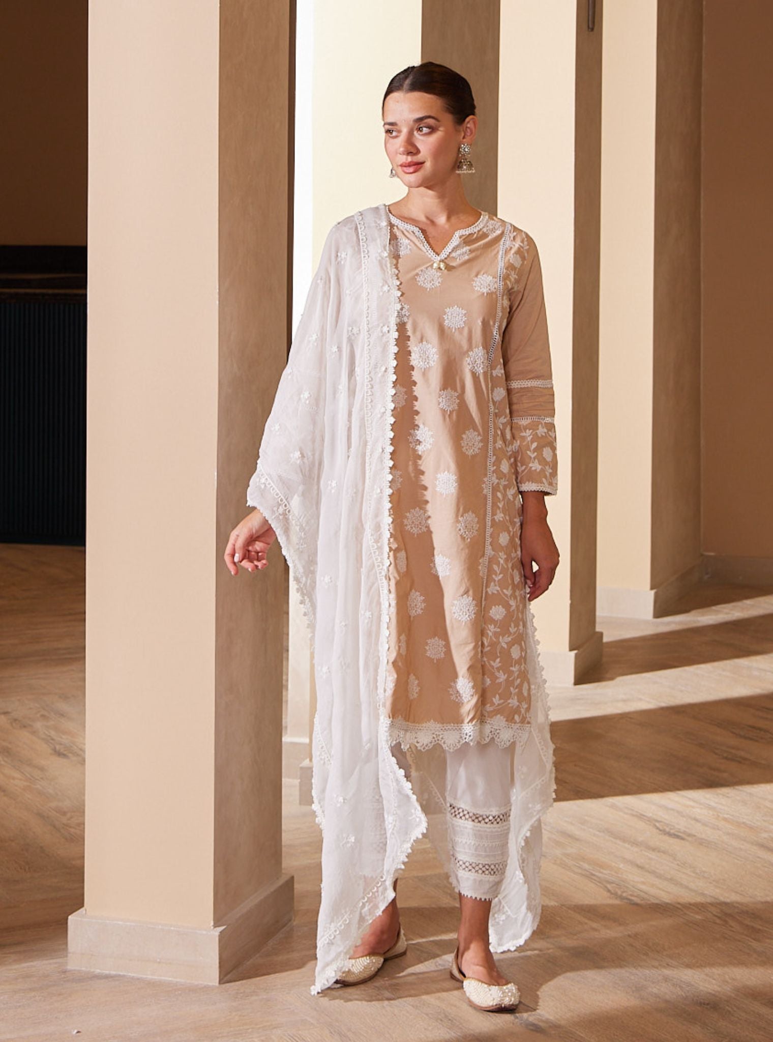 Kannur Supima Cotton Beige Kurta Set