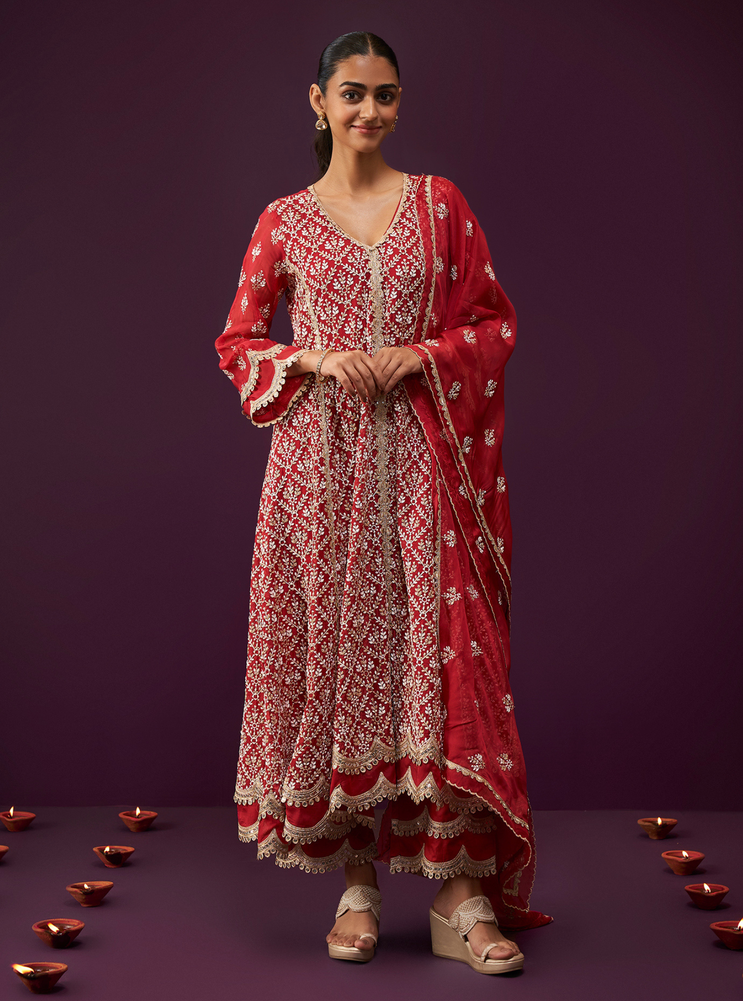 Mulmul Organza Lalana Red Dupatta