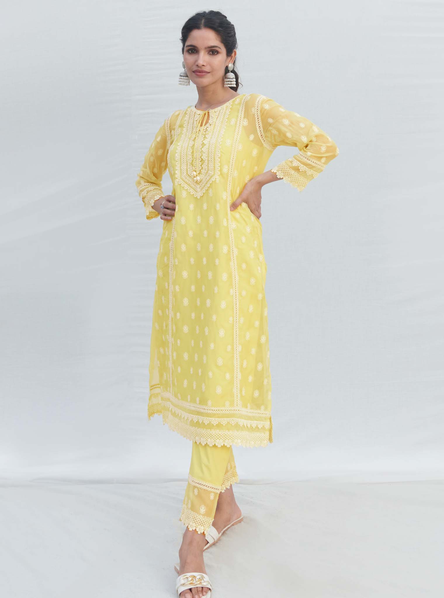 Jankia Organza Yellow Kurta Set