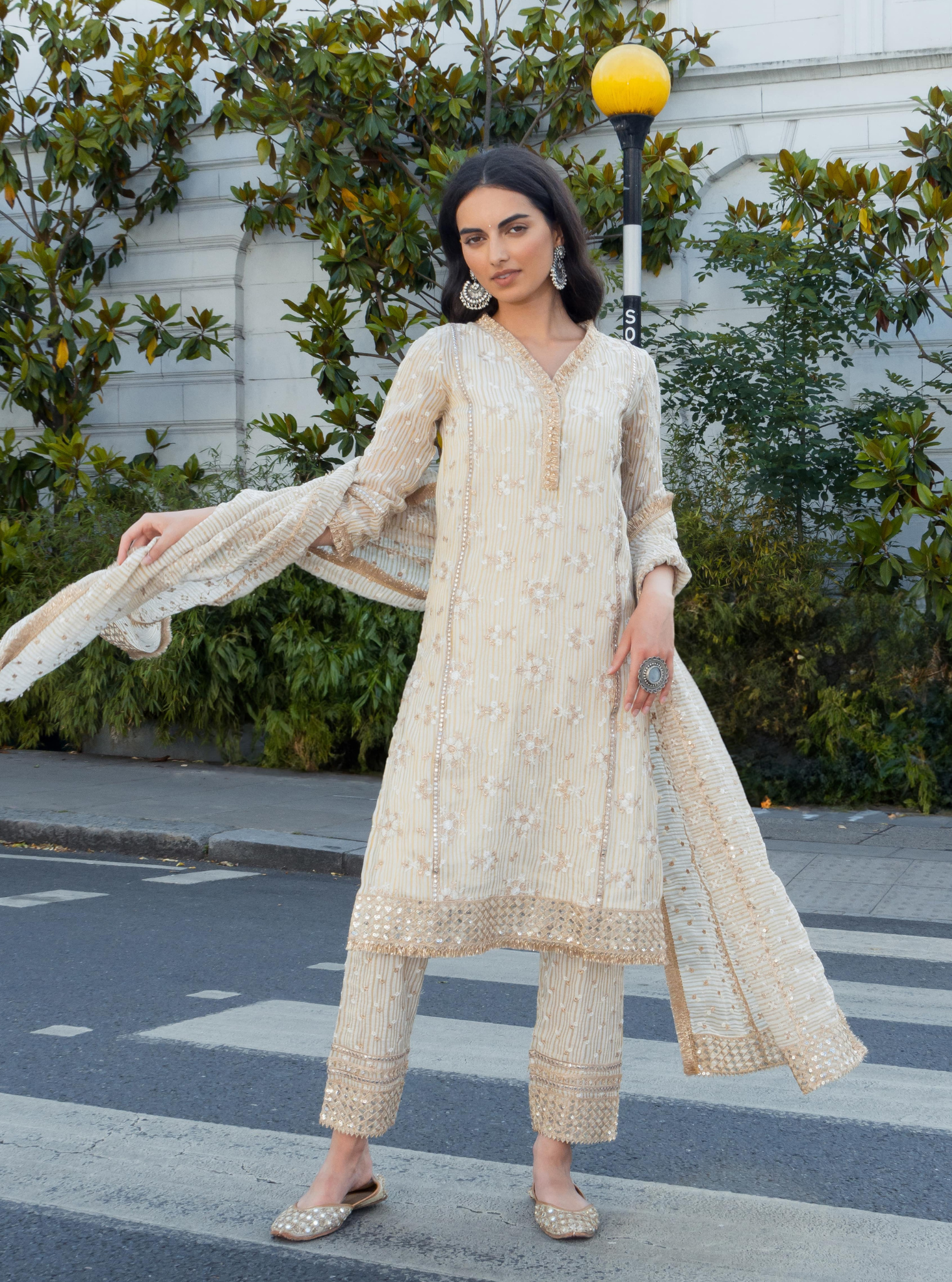 Carey Banarsi Off White Kurta Set