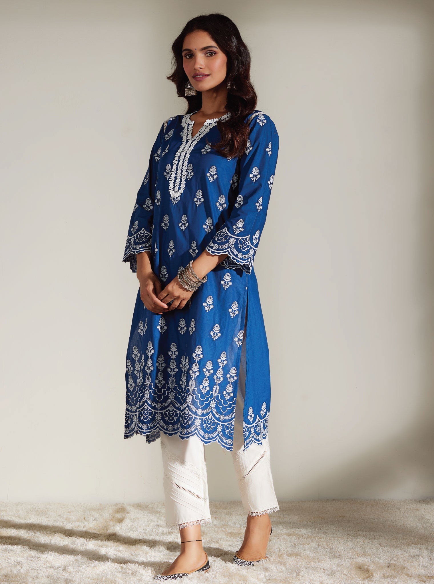 Mulmul Supima Cotton Keily Navy Kurta