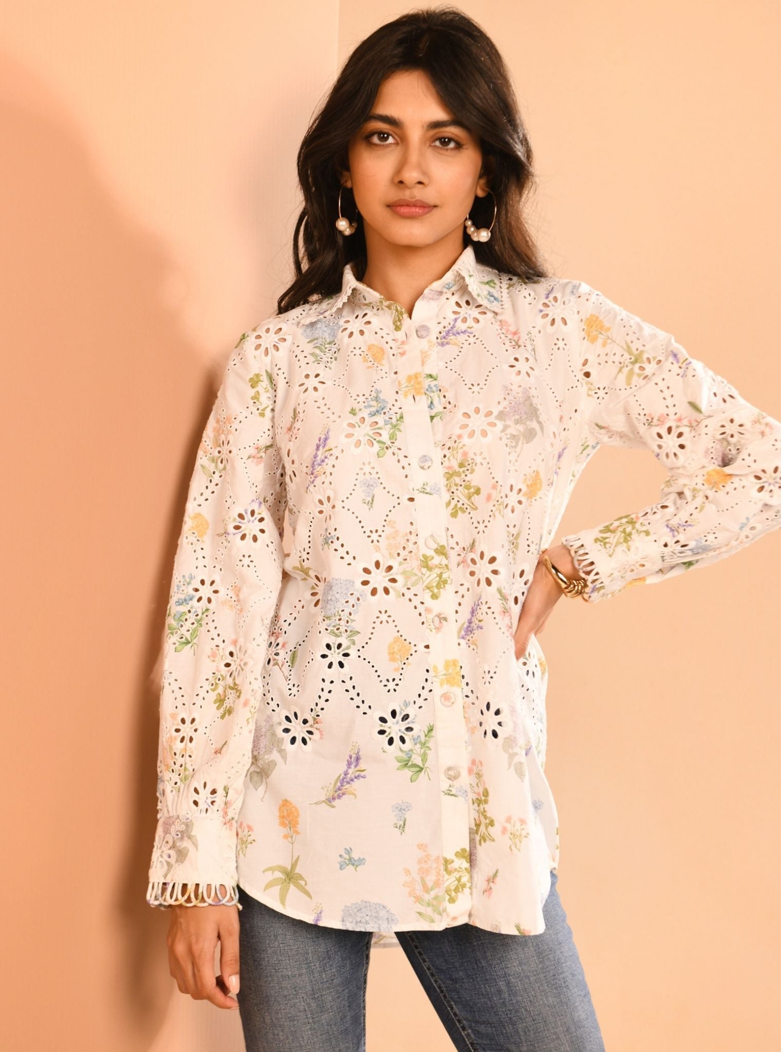 Jem Iconic Supima Cotton Printed White Shirt