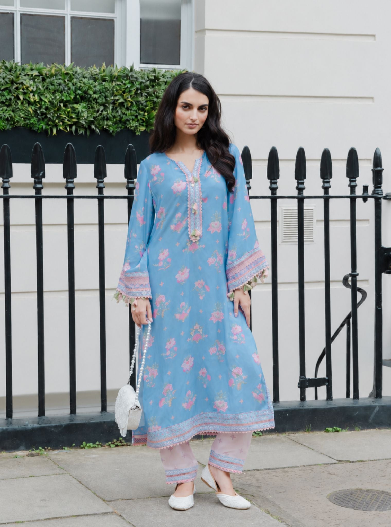 Sehar Lawn Printed Steel Blue Kurta Set
