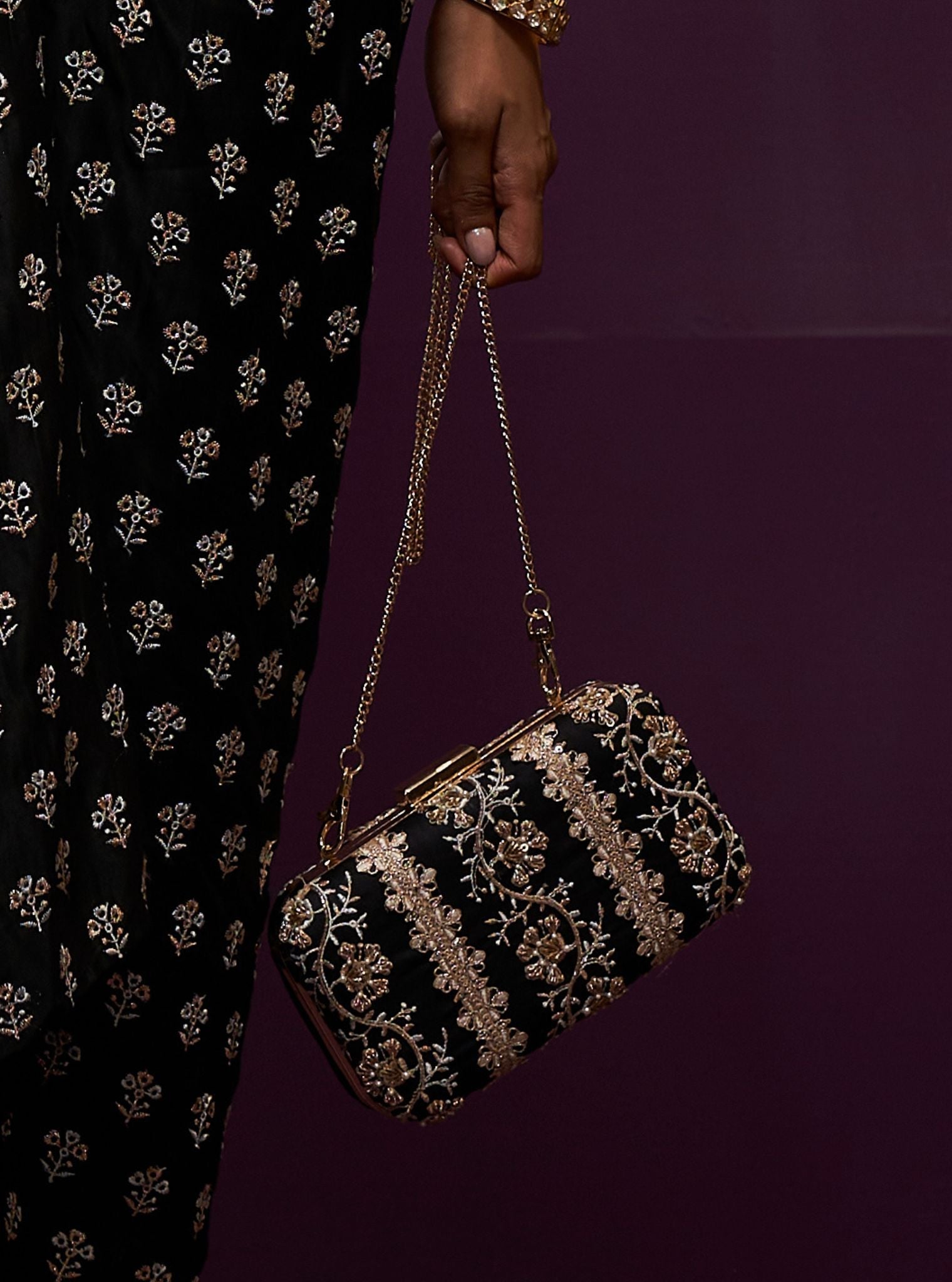 Mulmul Mahika Black Clutch Bag