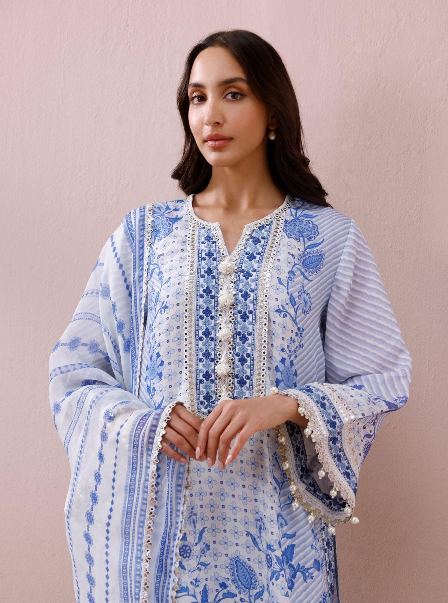 Olisha Lawn Off-white & Blue Kurta Set