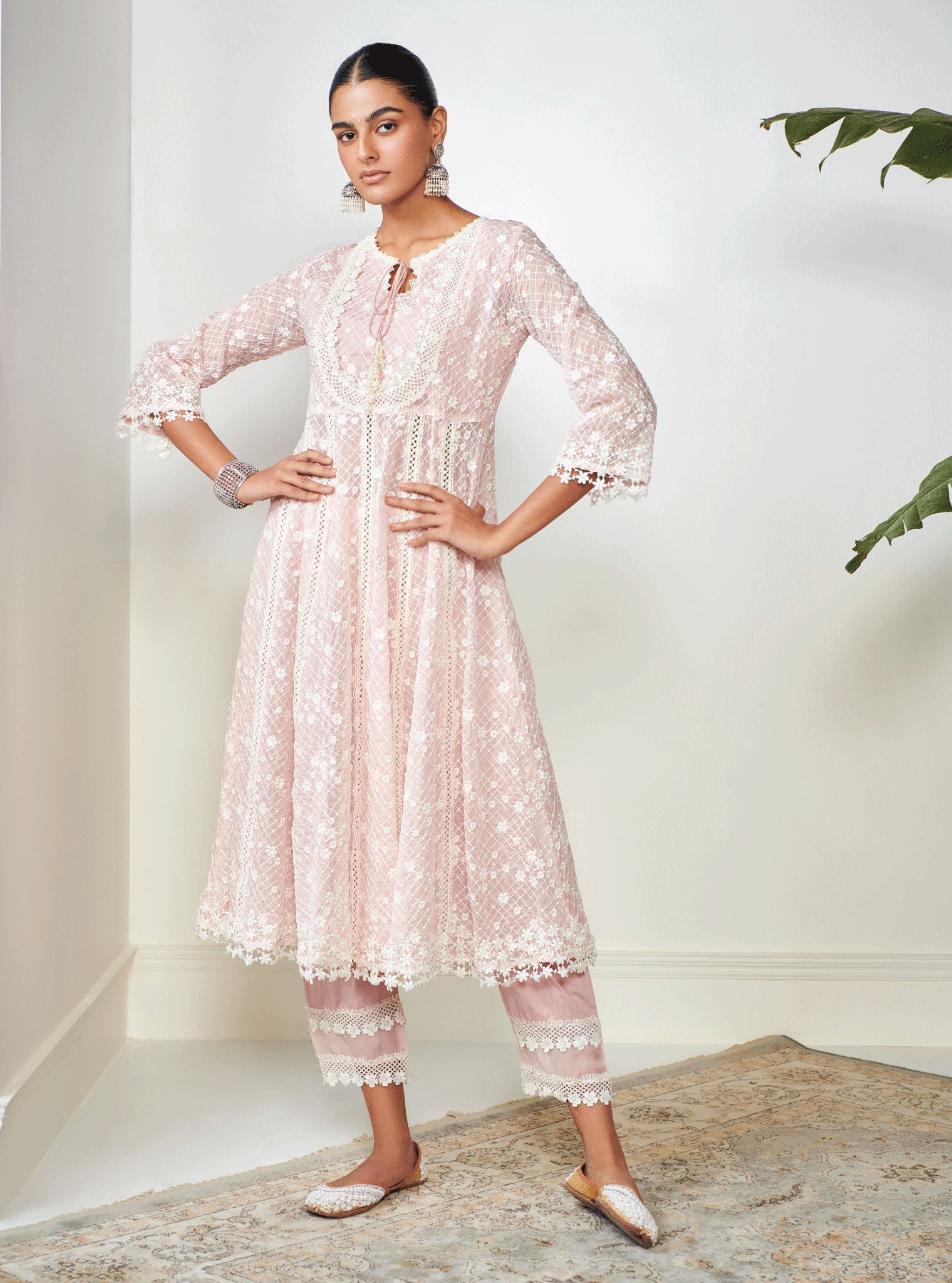 Zola Organza Pink Anarkali Kurta Set