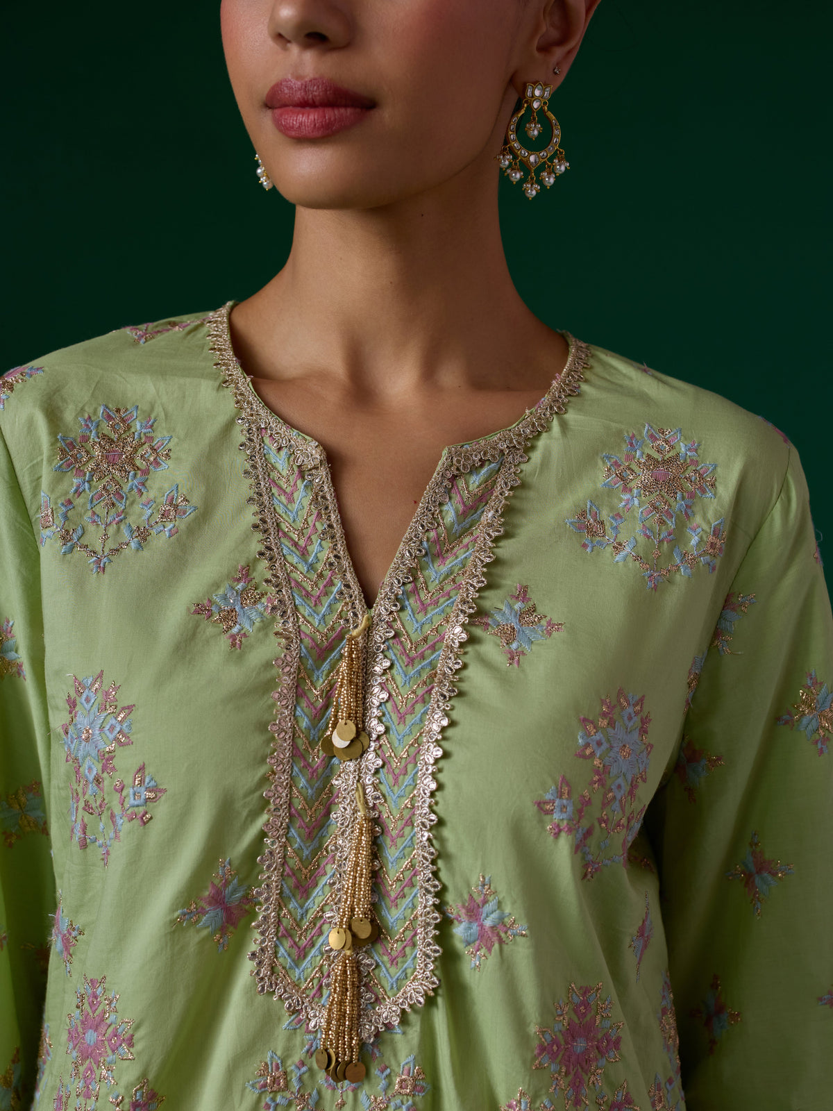 Colette Supima Cotton Green Kurta Set