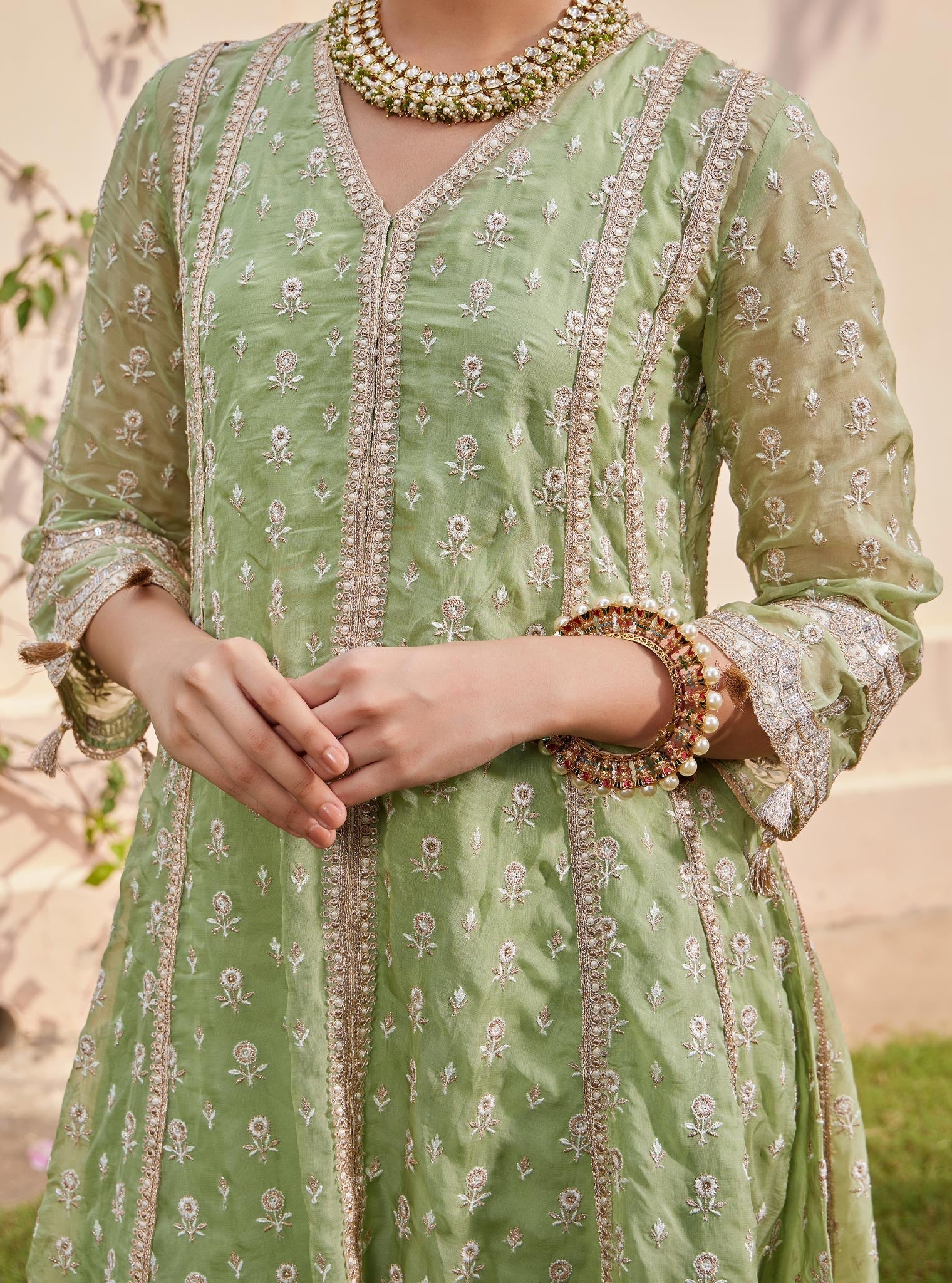 Smera Organza Green Anarkali Kurta Set