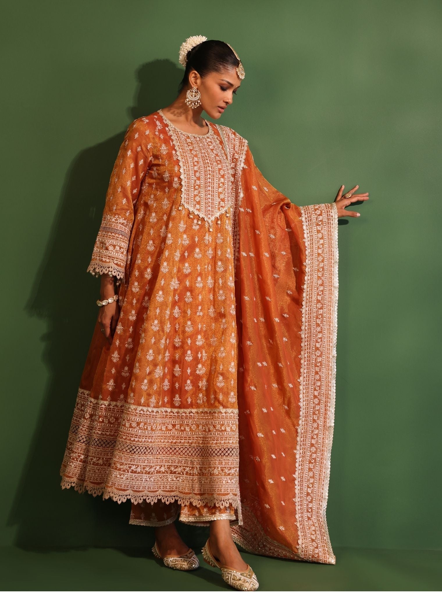 Jalwa Luxe Organza Orange Anarkali Kurta Set