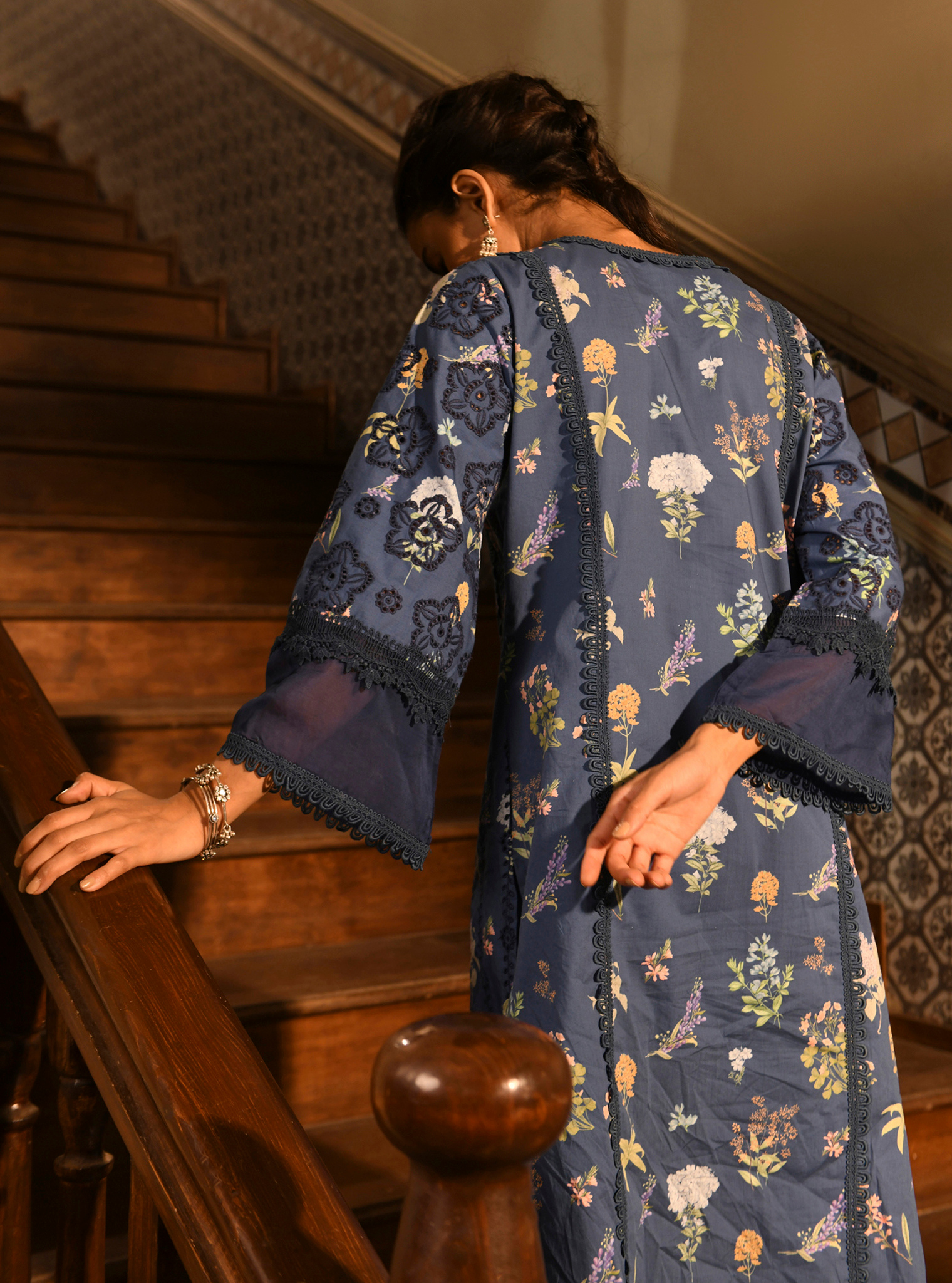 Binita Supima Cotton Printed Navy Kurta Set