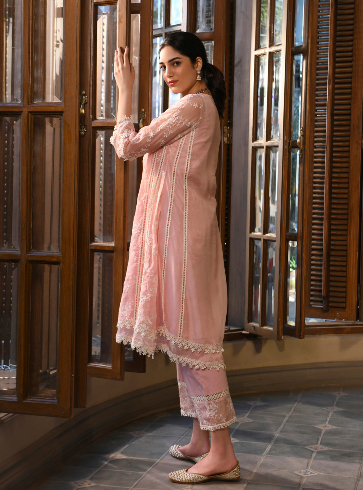 Hiyti Organza Pink Kurta Set