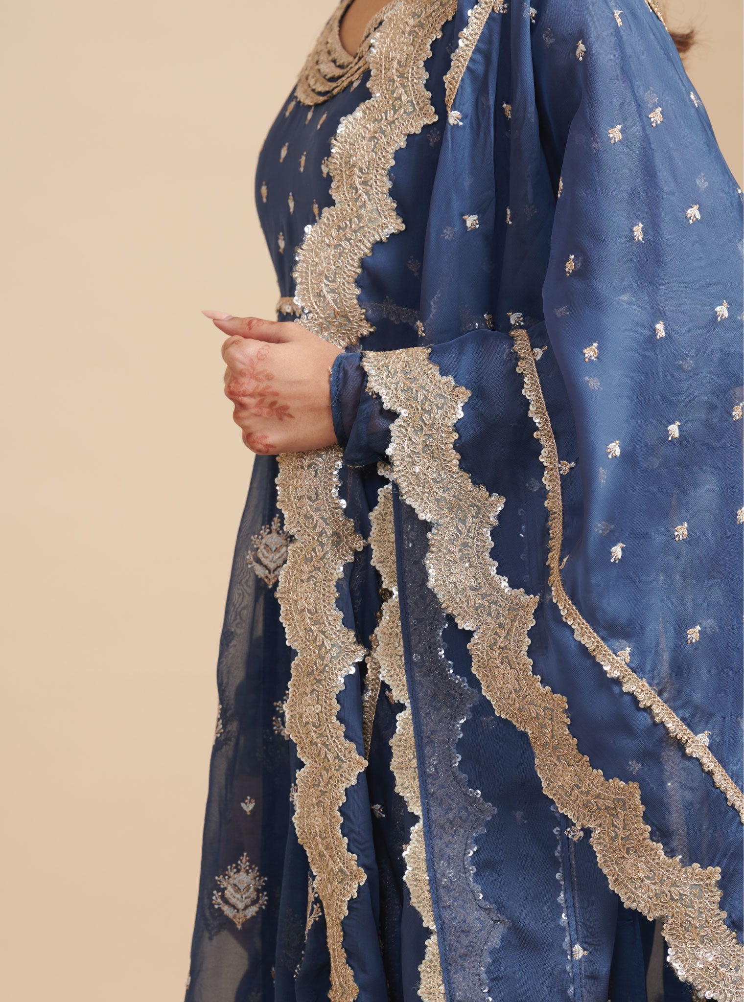Gulabo Organza Navy Anarkali Kurta Set