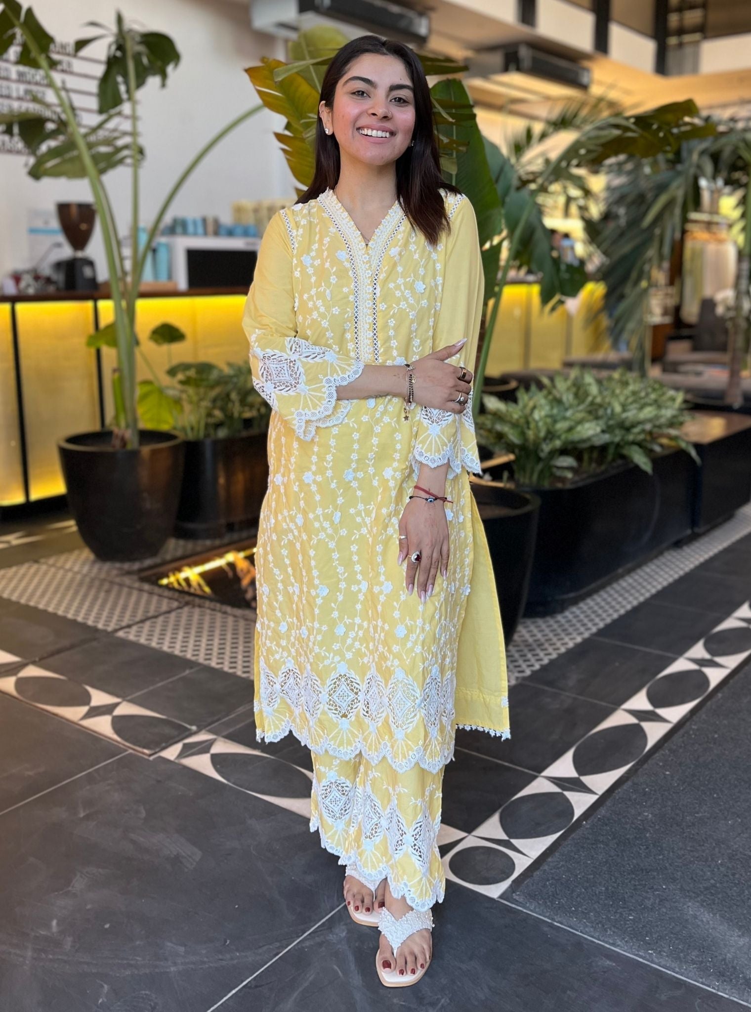 Purna Supima Cotton Yellow Kurta with Palazzo Set