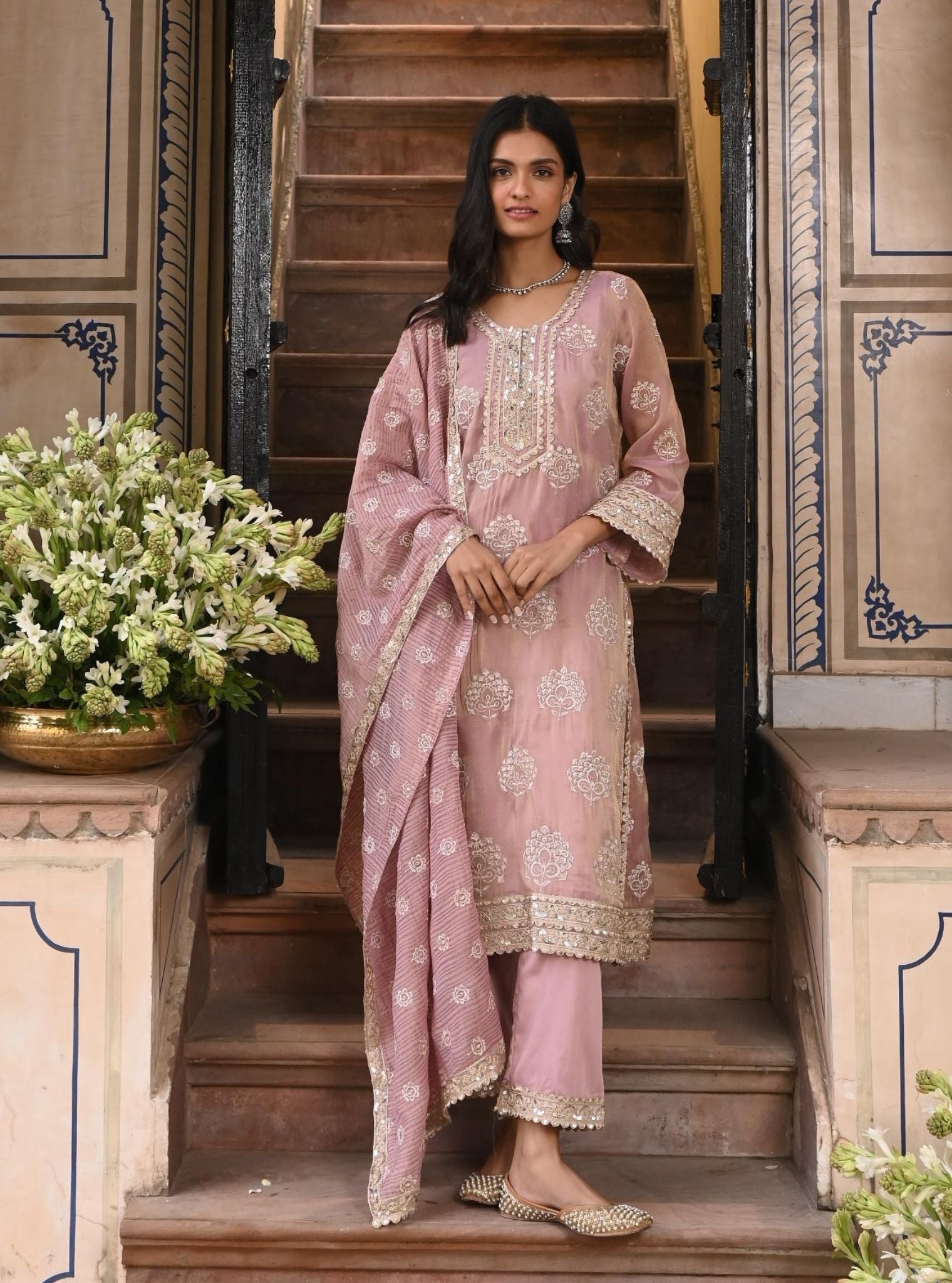 Kasuri Luxe Tissue Lilac Kurta Set