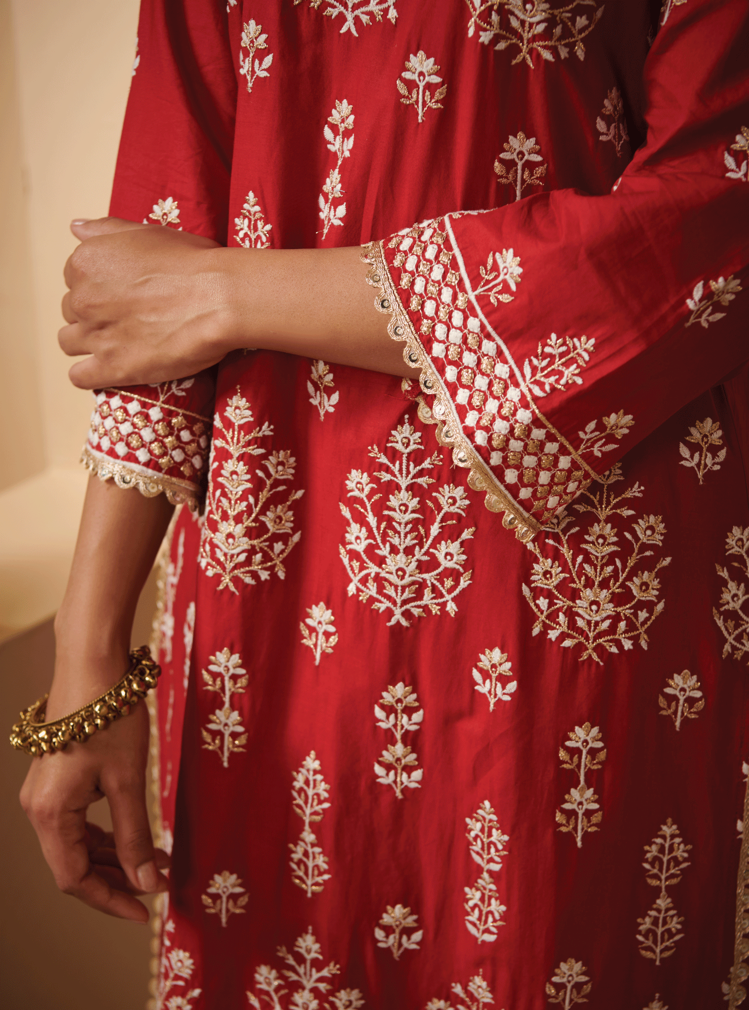 Kasari Supima Cotton Red Kurta Set