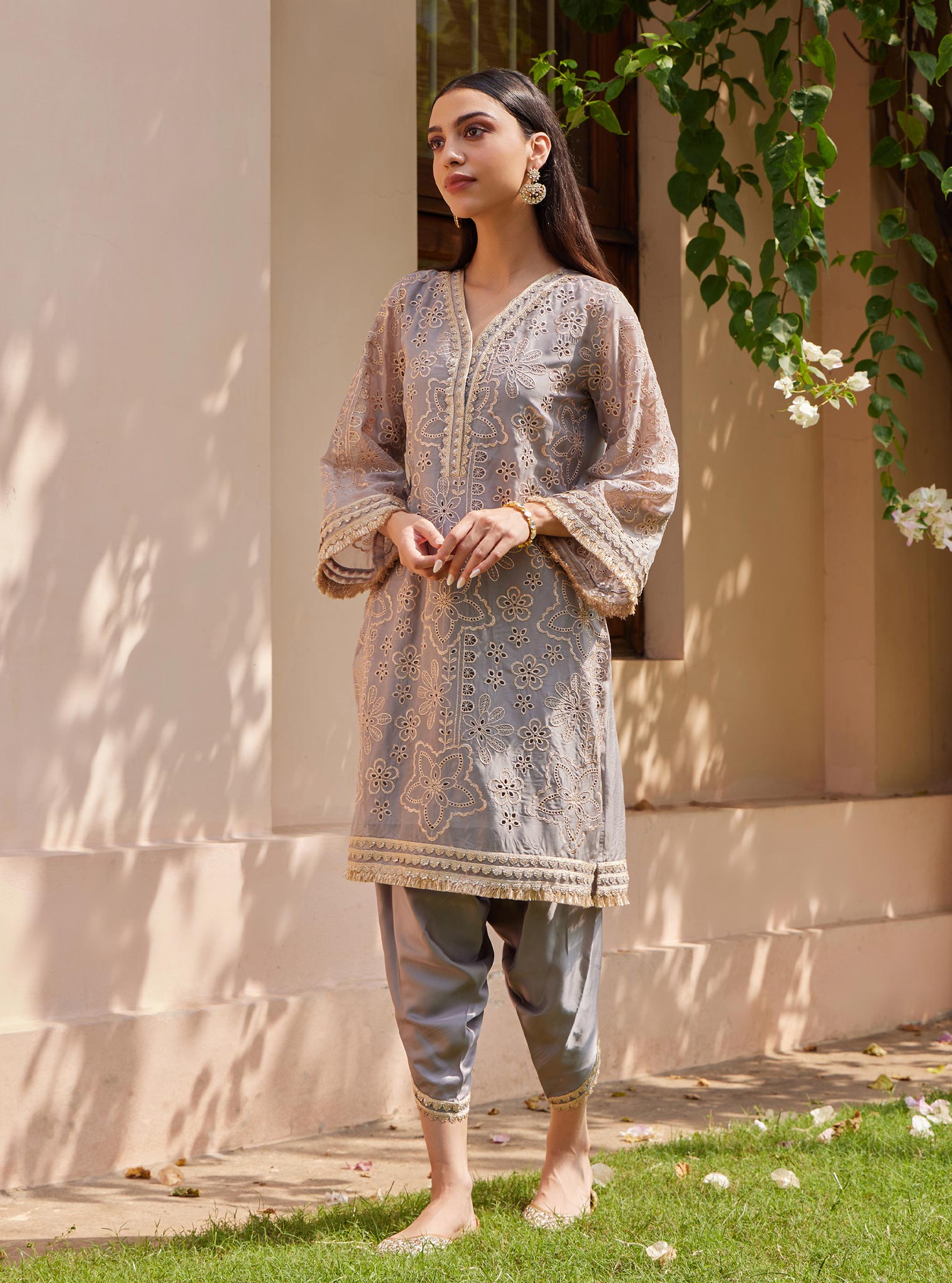Ekani Organza Grey Kurta with Salwar Set