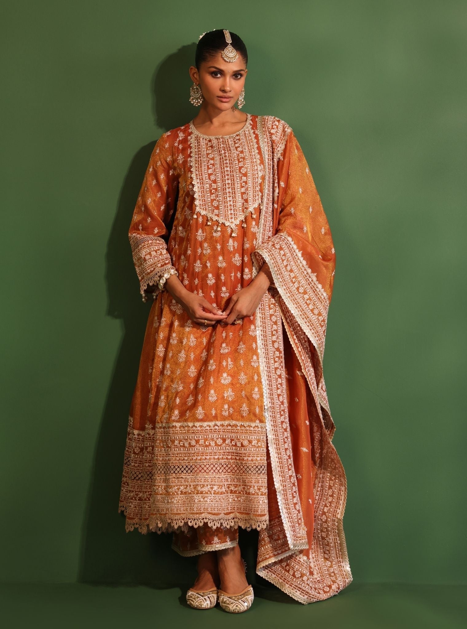 Jalwa Luxe Organza Orange Anarkali Kurta Set