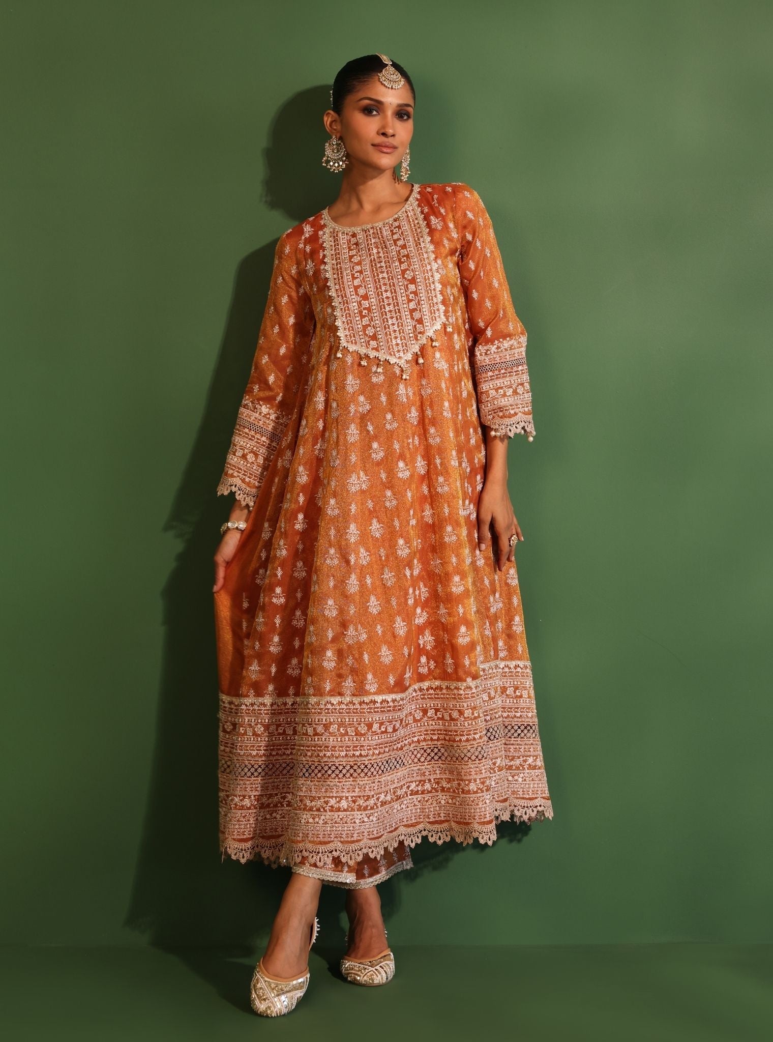 Jalwa Luxe Organza Orange Anarkali Kurta Set