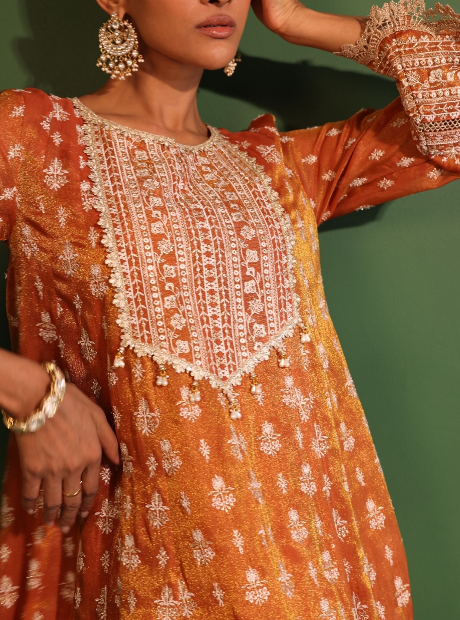 Jalwa Luxe Organza Orange Anarkali Kurta Set