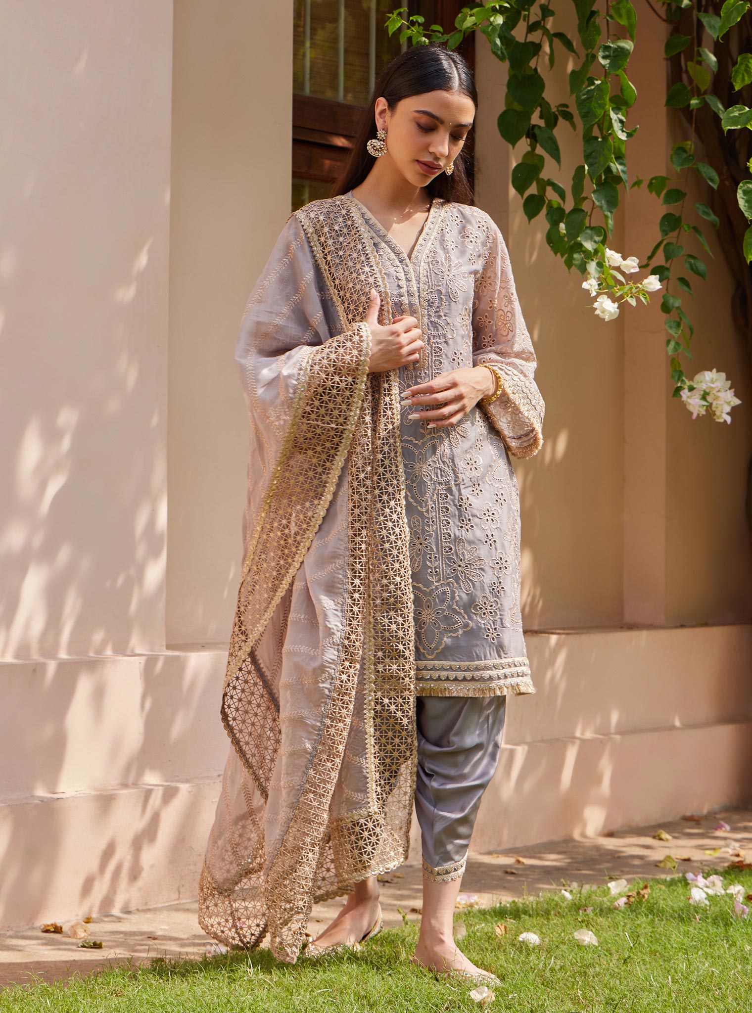 Ekani Organza Grey Kurta with Salwar Set