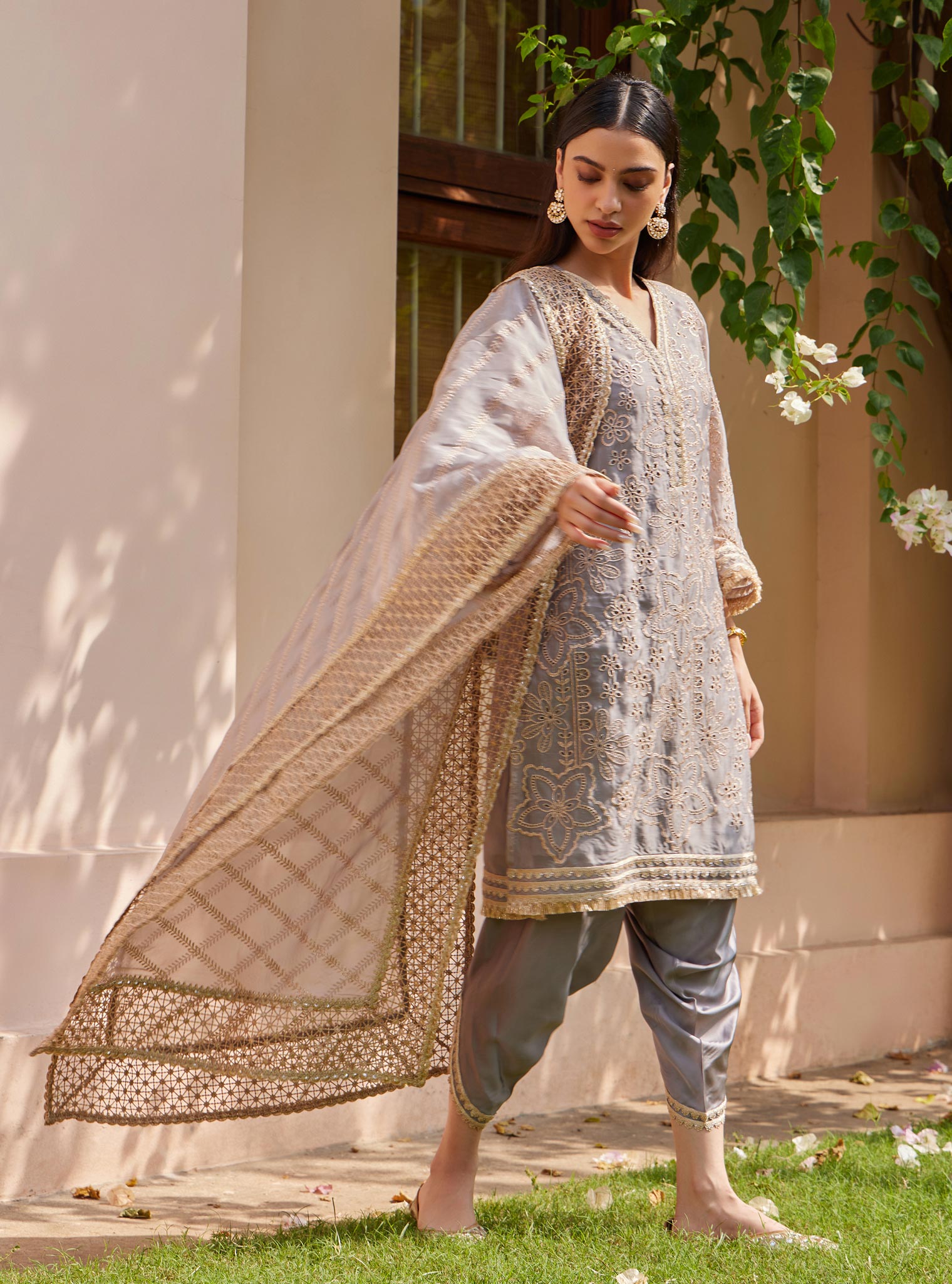 Ekani Organza Grey Kurta with Salwar Set