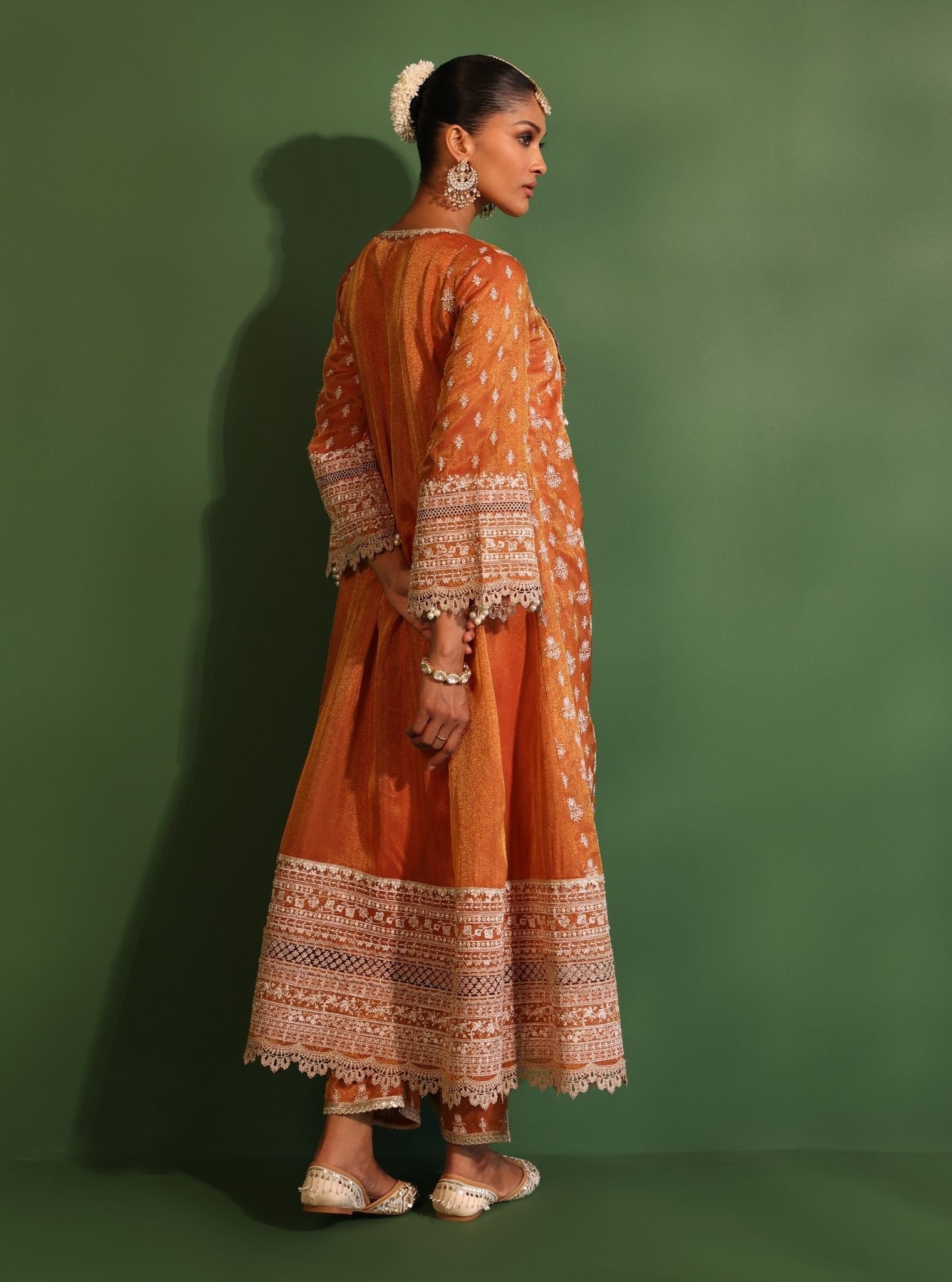 Jalwa Luxe Organza Orange Anarkali Kurta Set