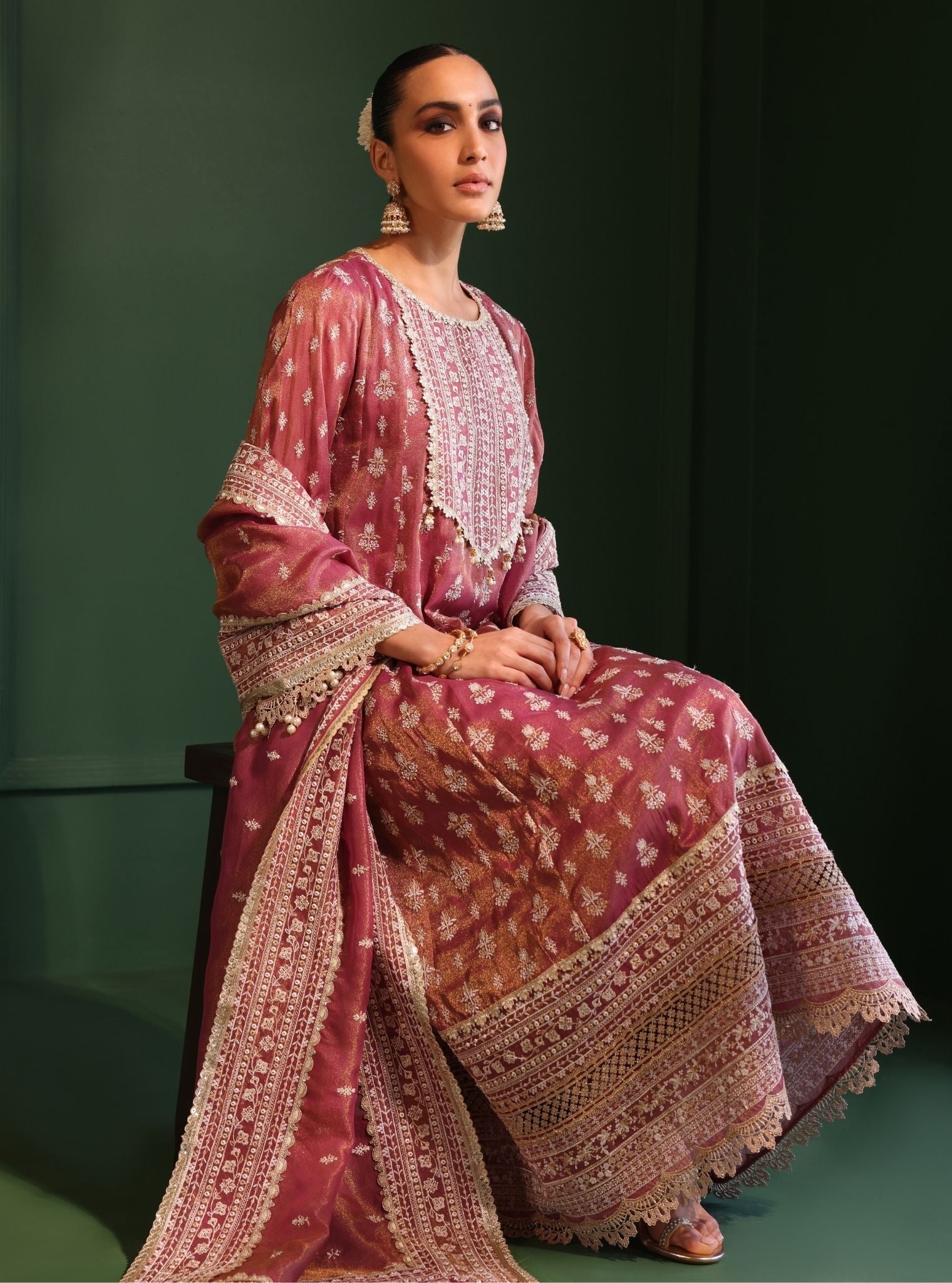 Jalwa Luxe Organza Plum Anarkali Kurta Set