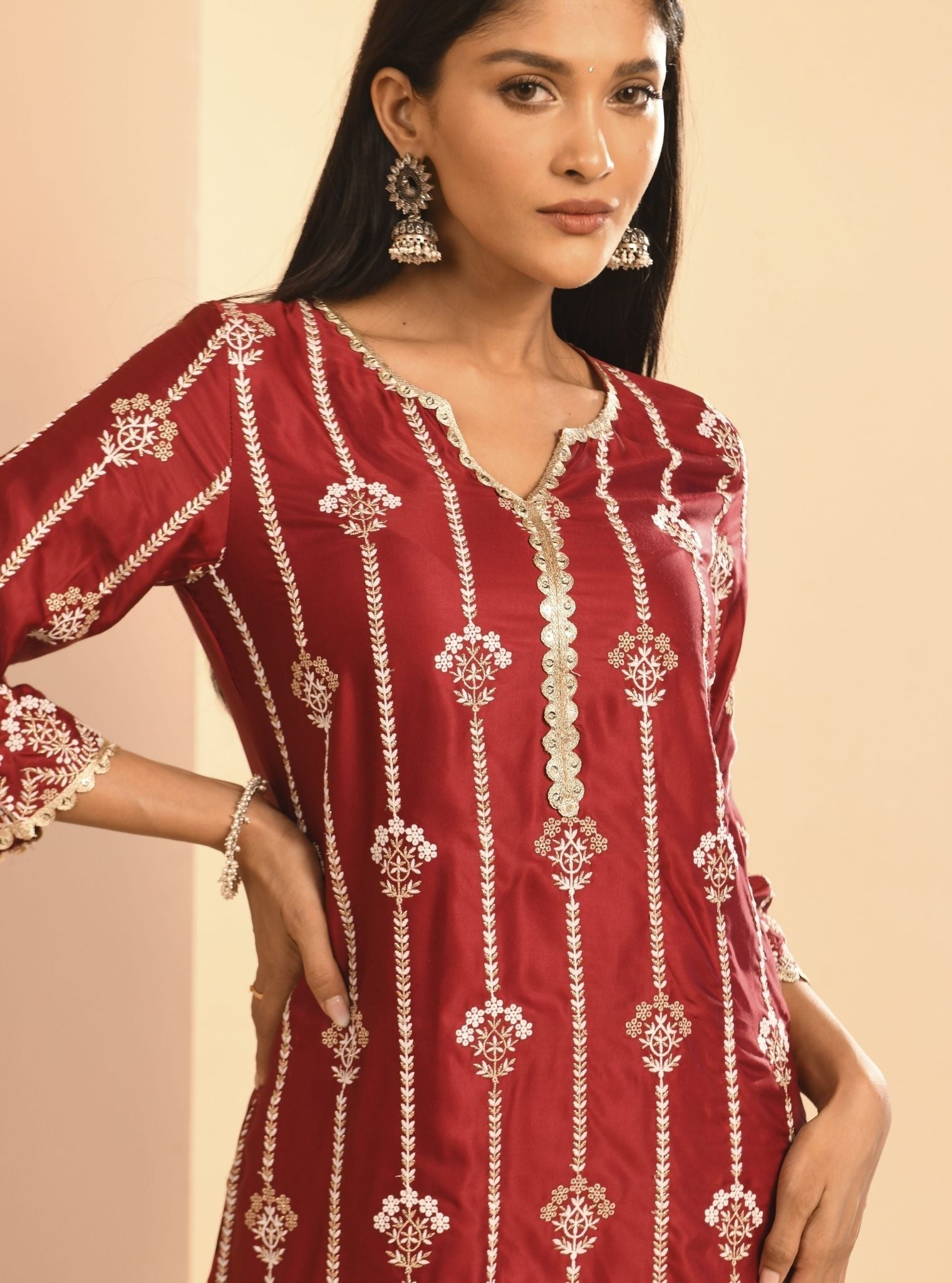 Zoya Cupro Wine Kurta Set