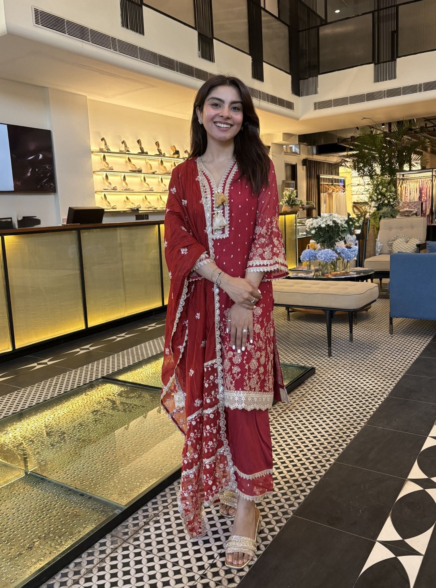Gajra Organza Red Kurta Set