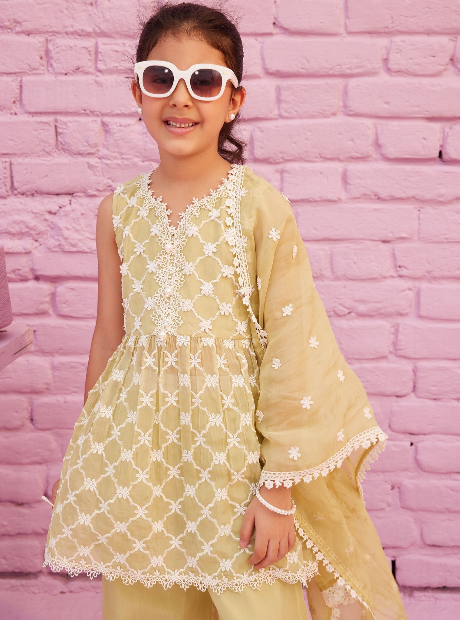 Melati Organza Lime Green Kurta Set