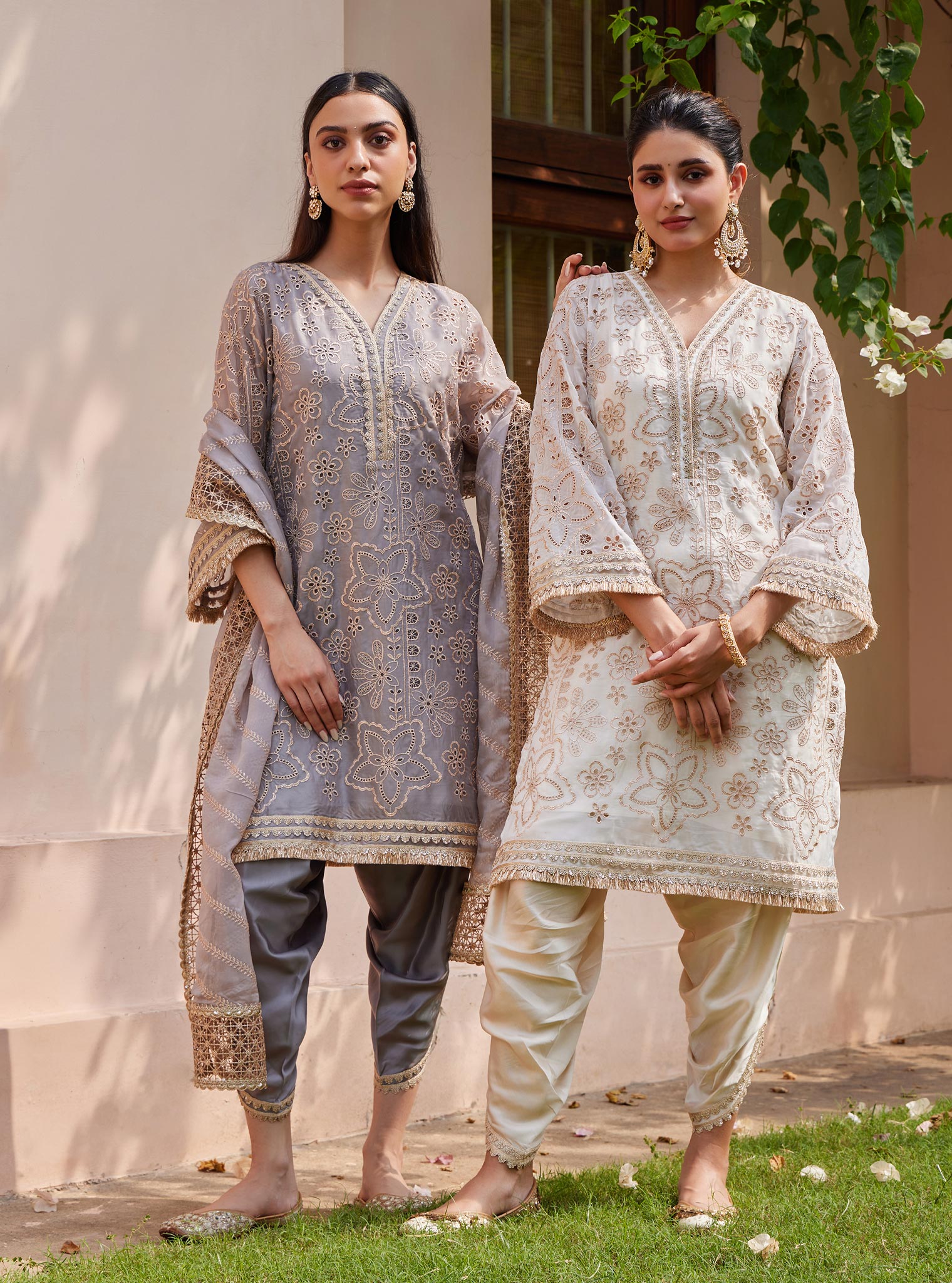 Ekani Organza Off White Kurta with Salwar Set