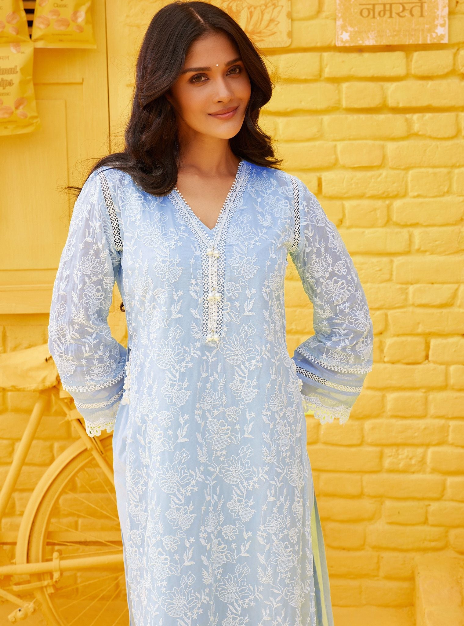 Cahya Organza Light Blue Kurta Set