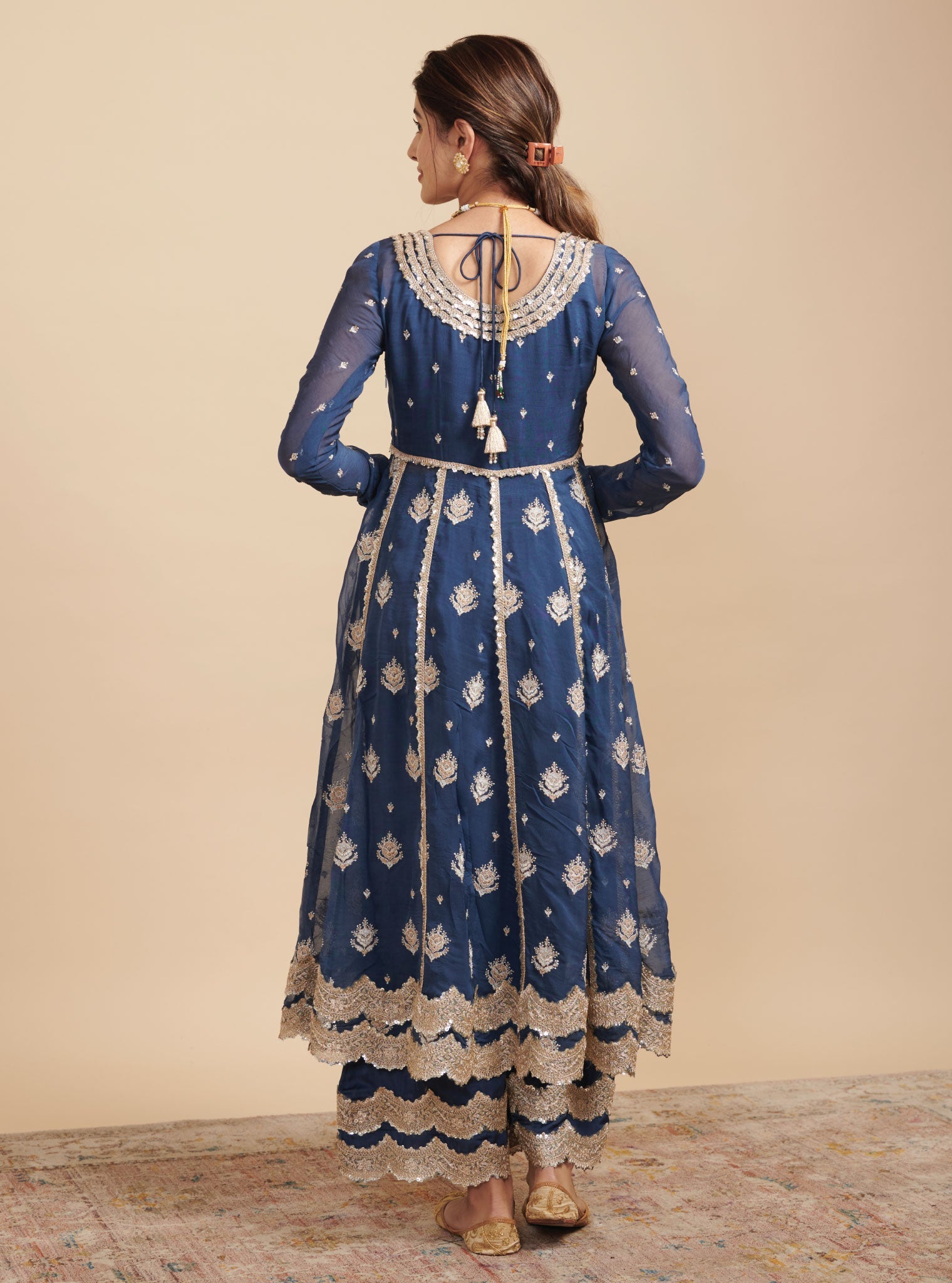 Gulabo Organza Navy Anarkali Kurta Set
