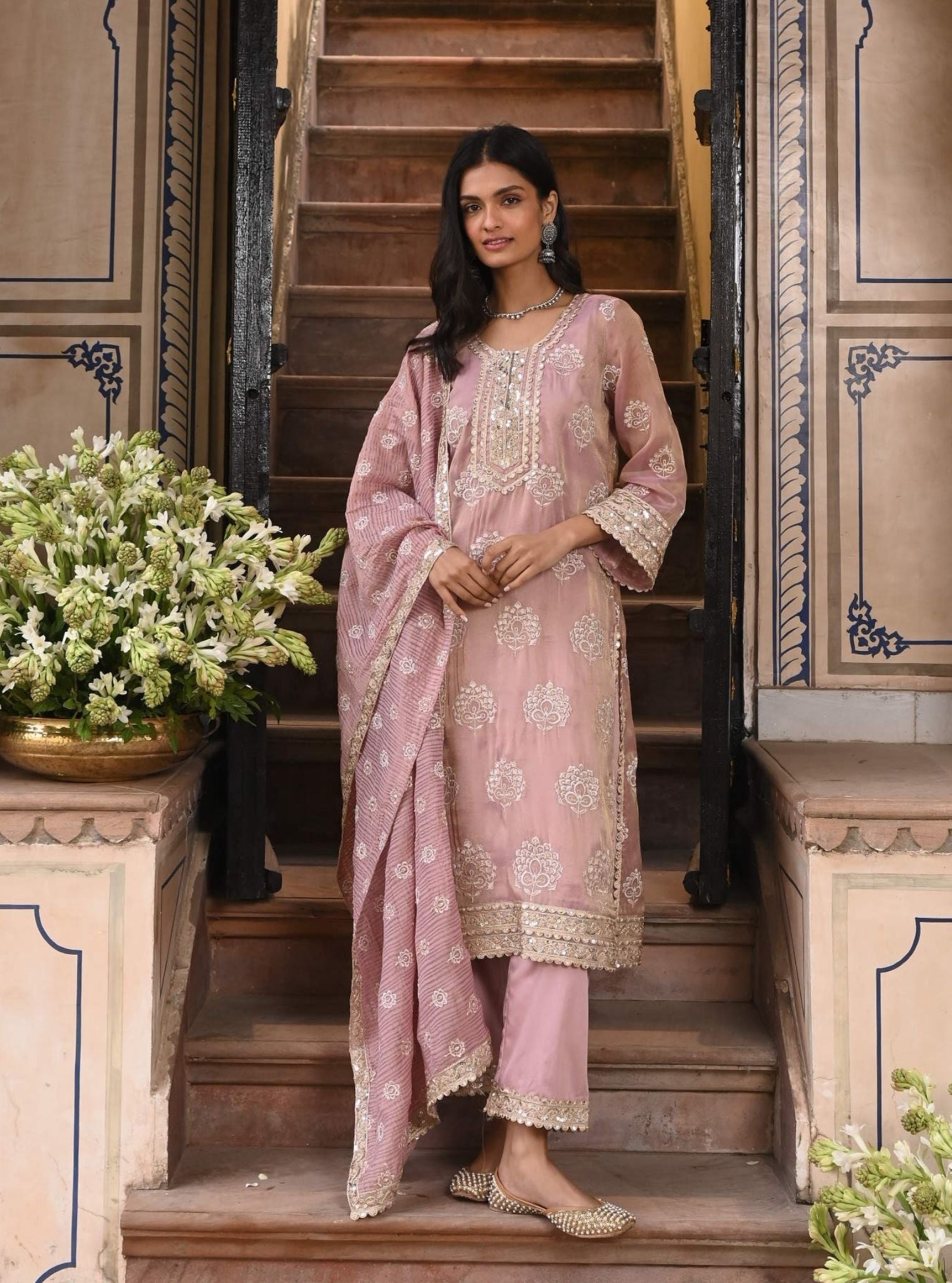 Kasuri Luxe Tissue Lilac Kurta Set