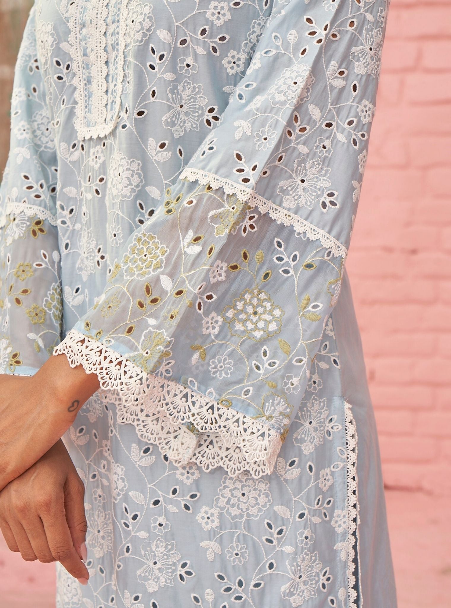 Aaroh Supima Cotton Light Blue Kurta Set