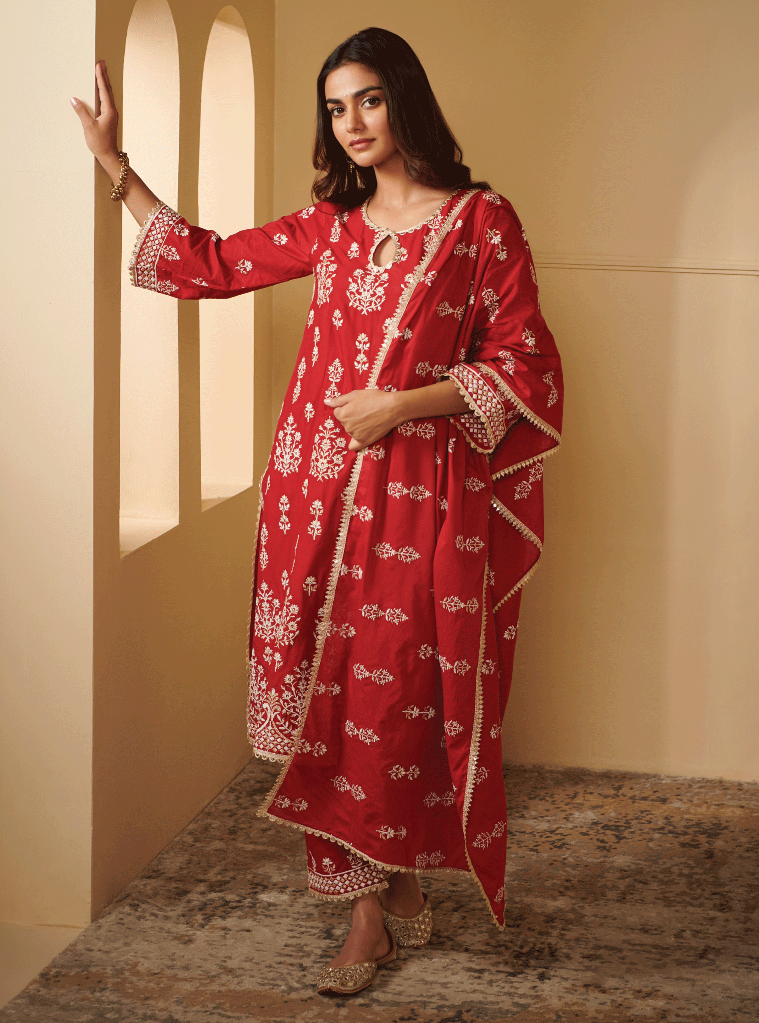 Mulmul Supima Cotton Veda Red Dupatta
