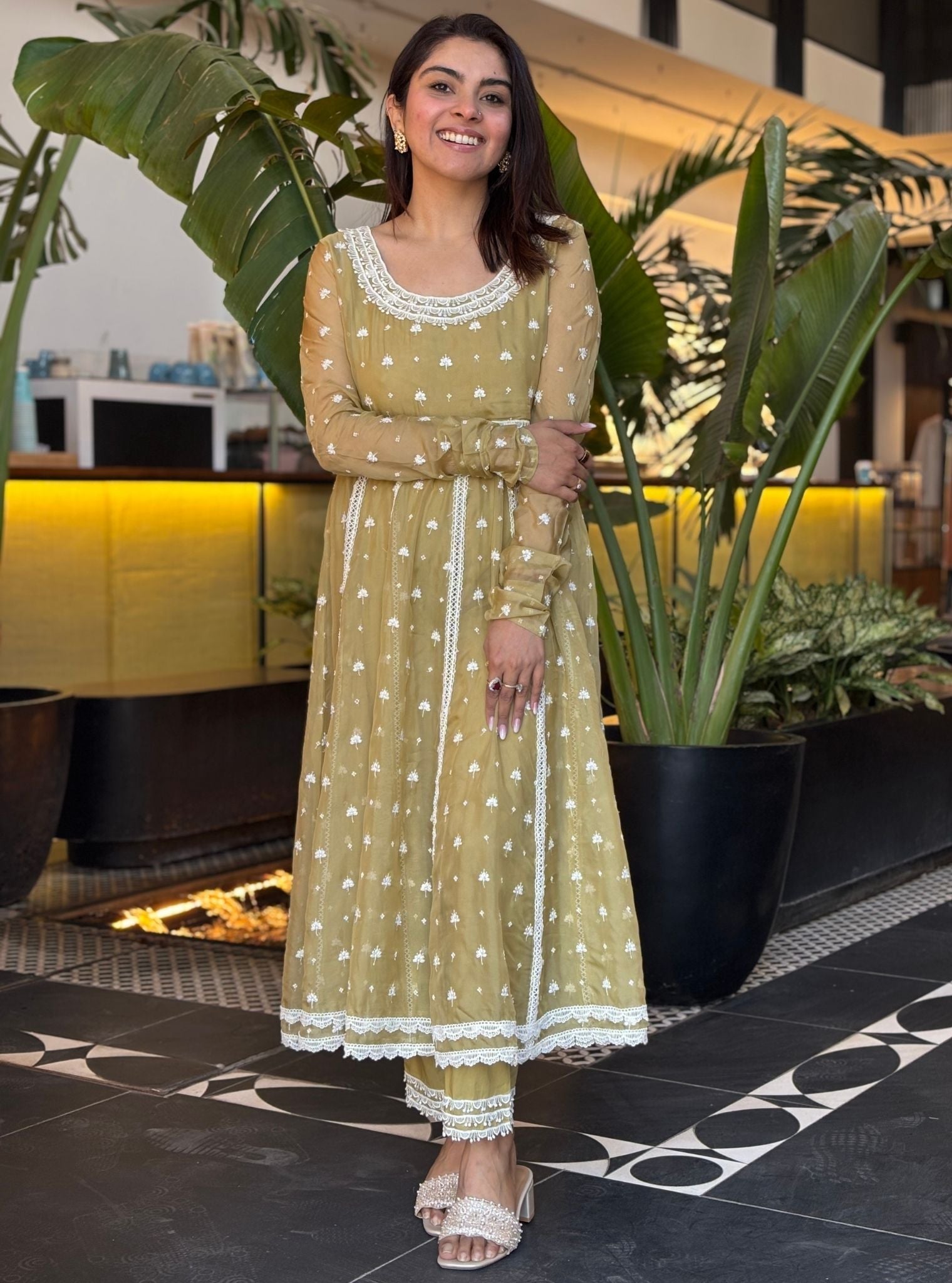 Raia Organza Green Anarkali Kurta Set