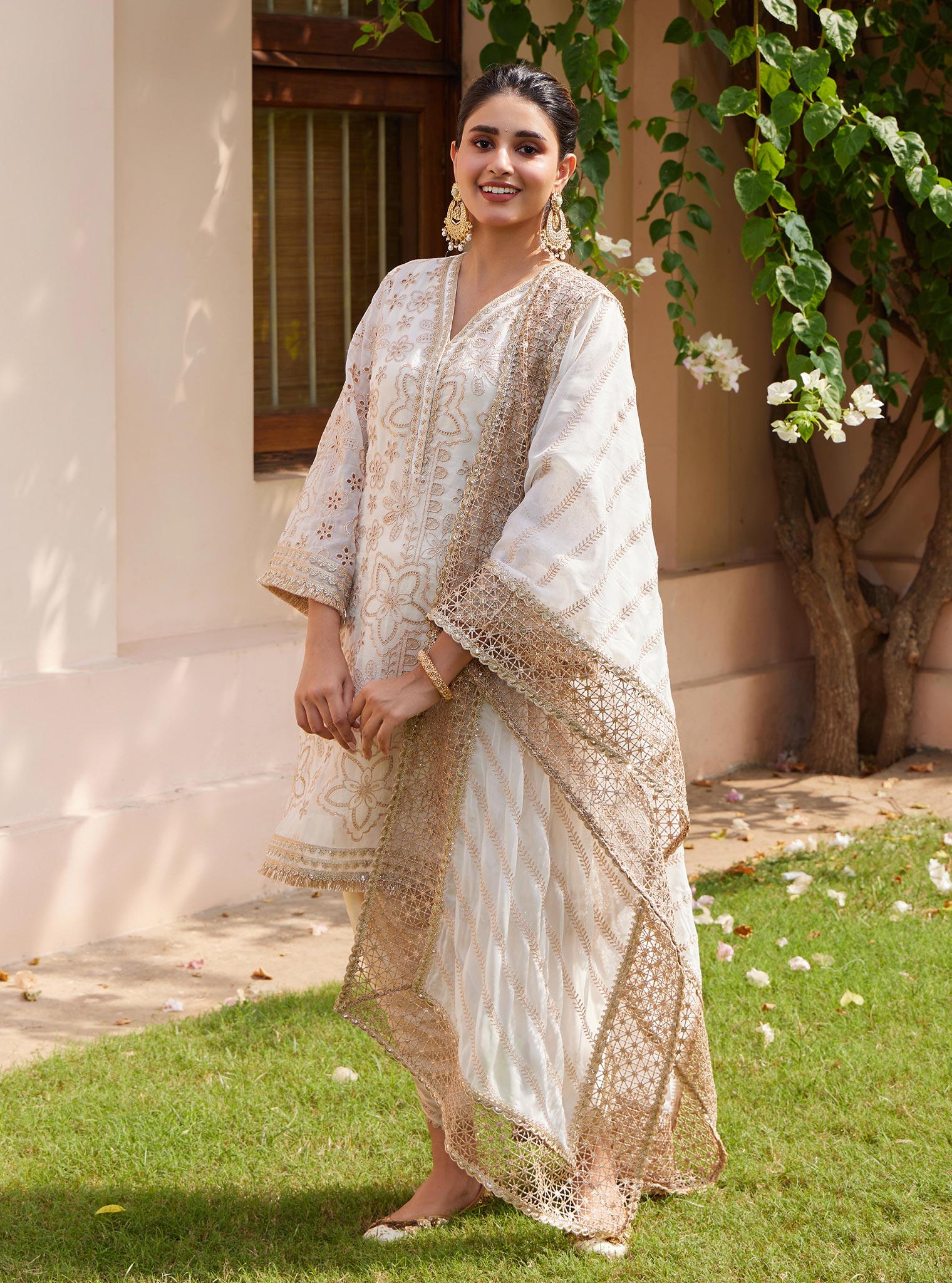 Ekani Organza Off White Kurta with Salwar Set