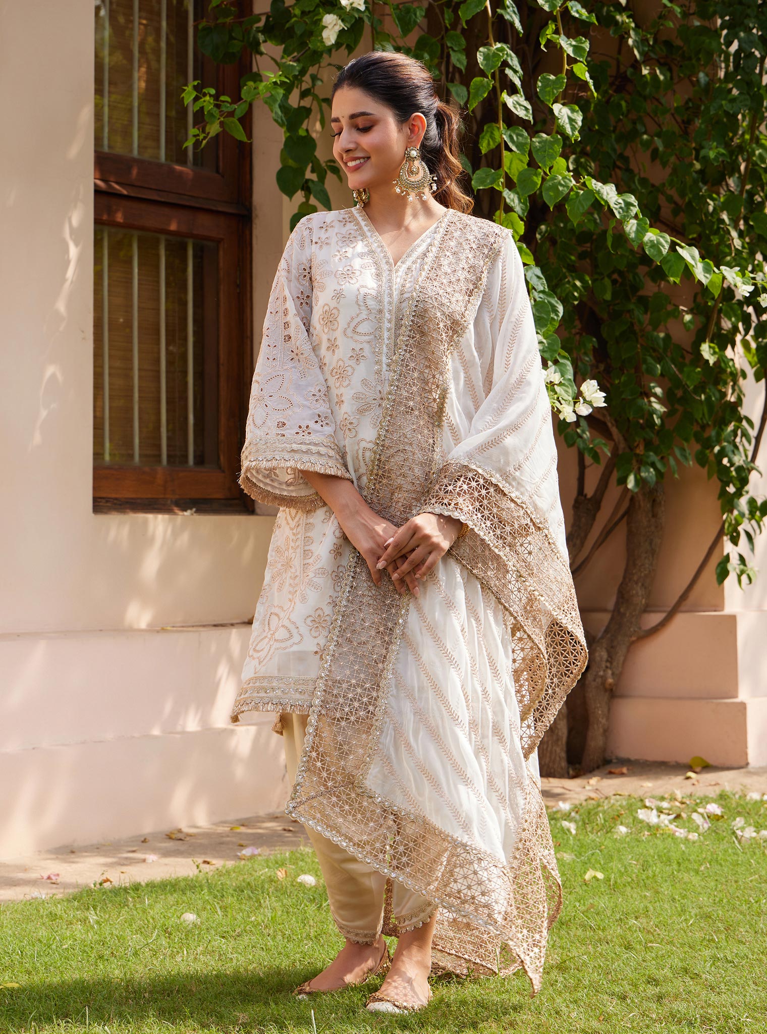 Ekani Organza Off White Kurta with Salwar Set