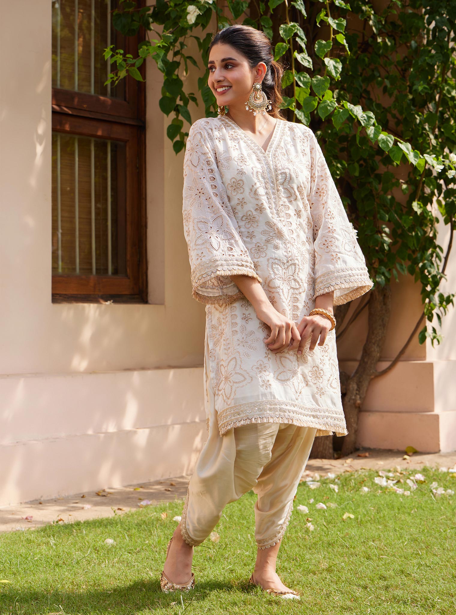 Ekani Organza Off White Kurta with Salwar Set